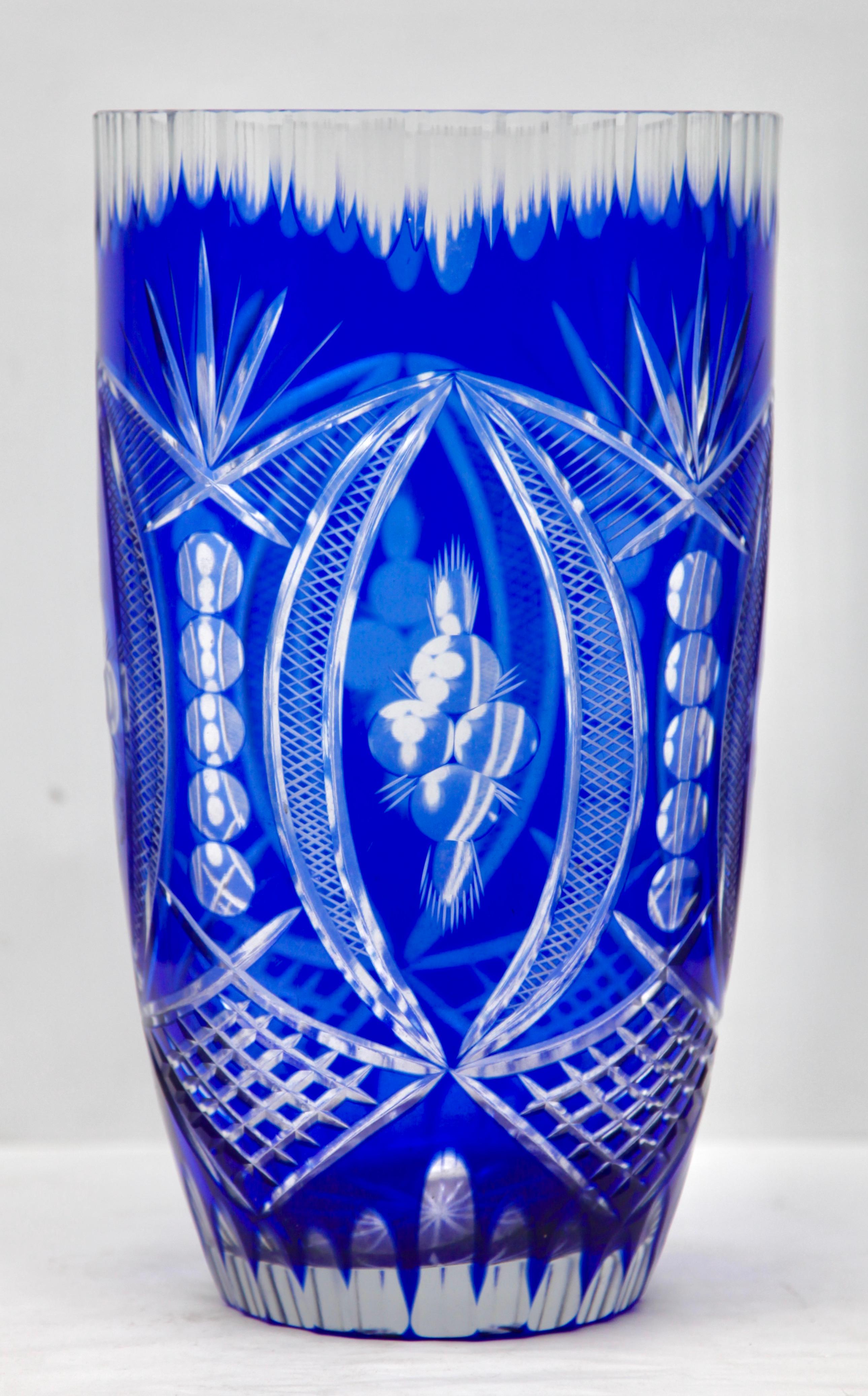 blue cut glass vase