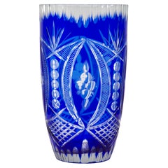 Bohemian Very Large Cobalt Overlay Cut-Crystal Vase, Mid 20th Century