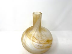 Bohemian Vintage Art Glass Vessel, Marbled Tan Slag Glass Vase