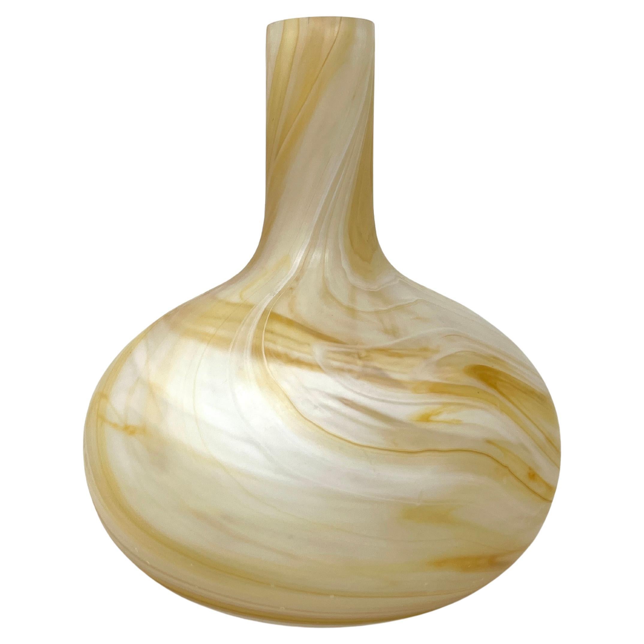 Bohemian Vintage Art Glass Vessel, Marbled Tan Slag Glass Vase