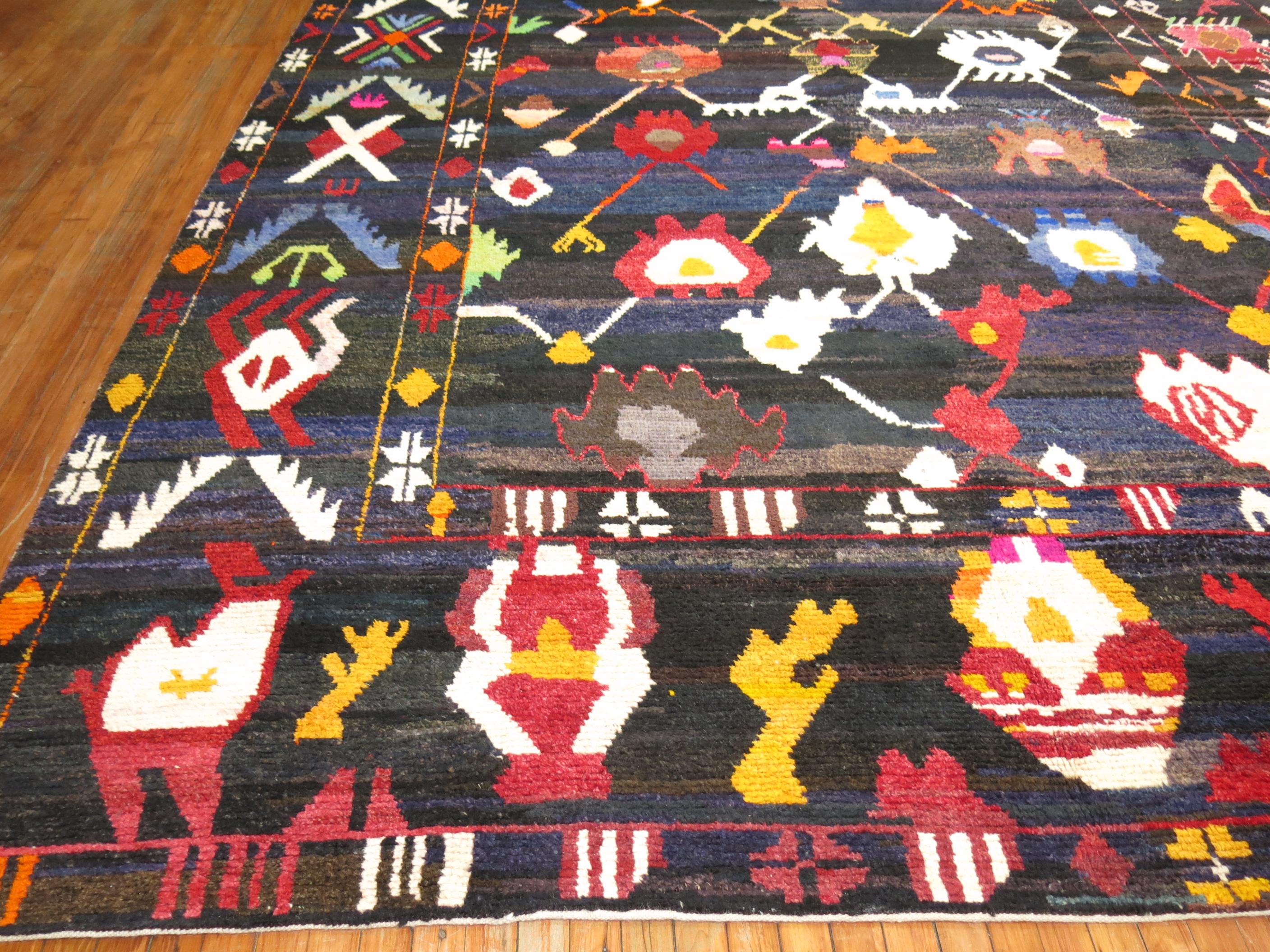 Contemporary Turkish Tulu-Inspired Multicolor Wool Rug 5