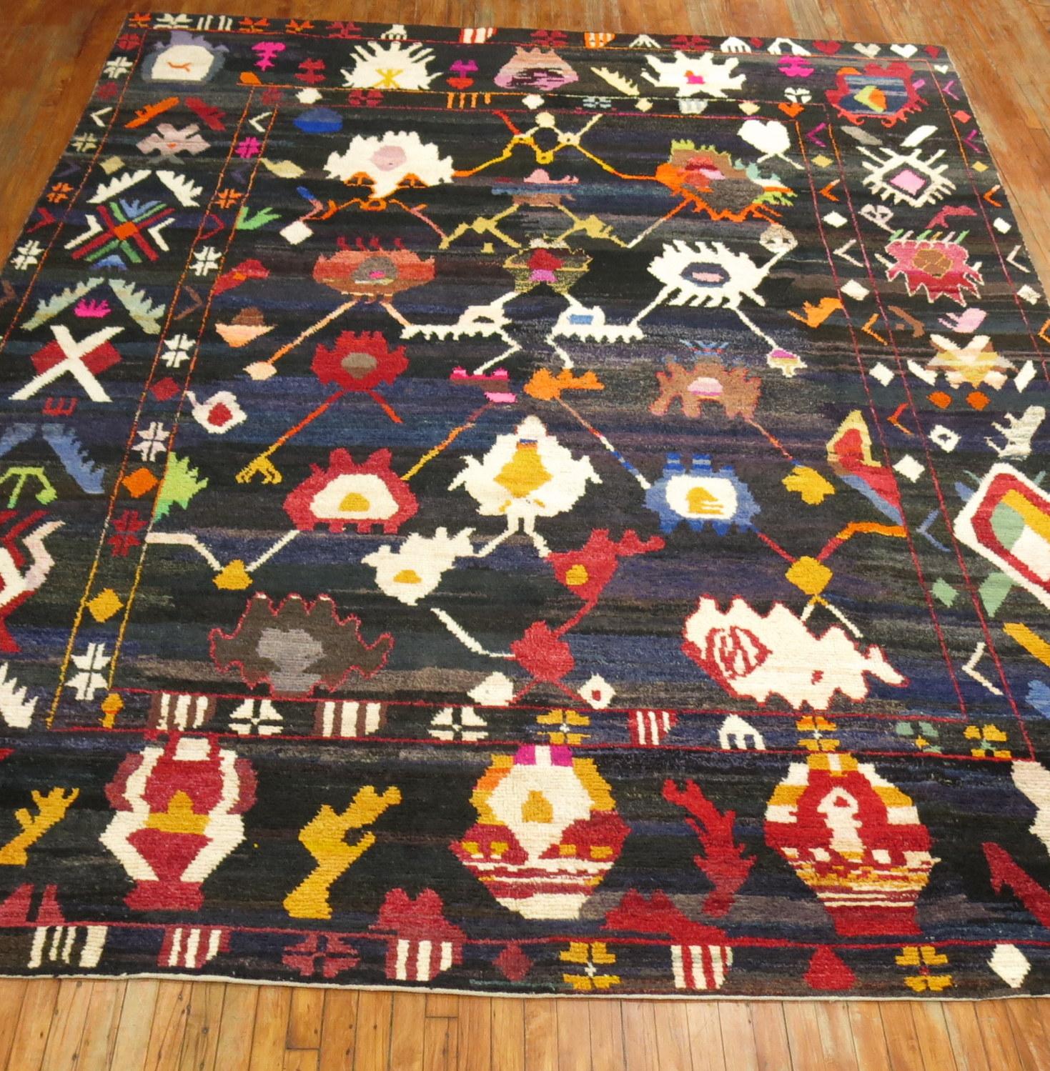 Contemporary Turkish Tulu-Inspired Multicolor Wool Rug 7