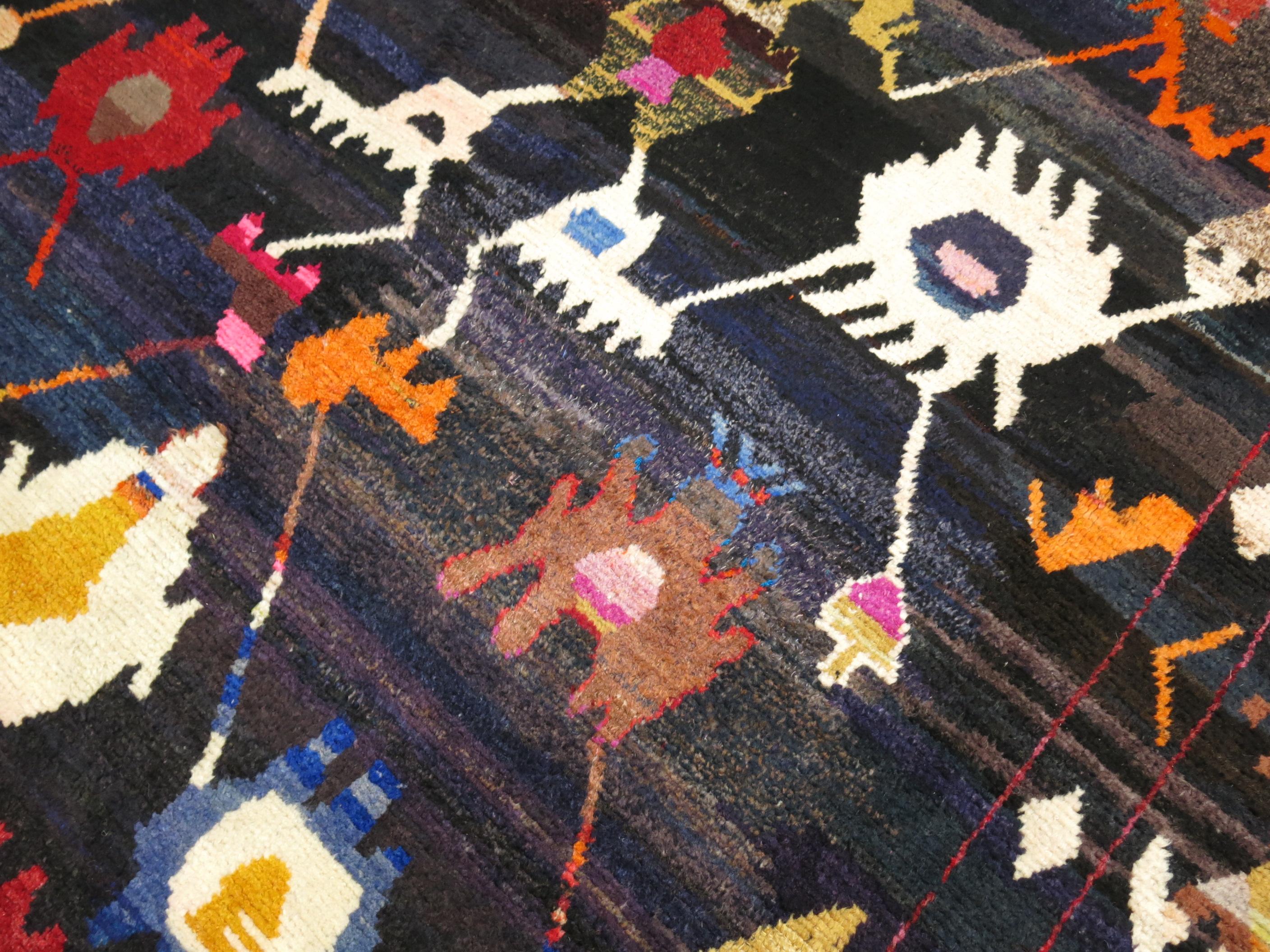 Hand-Woven Contemporary Turkish Tulu-Inspired Multicolor Wool Rug