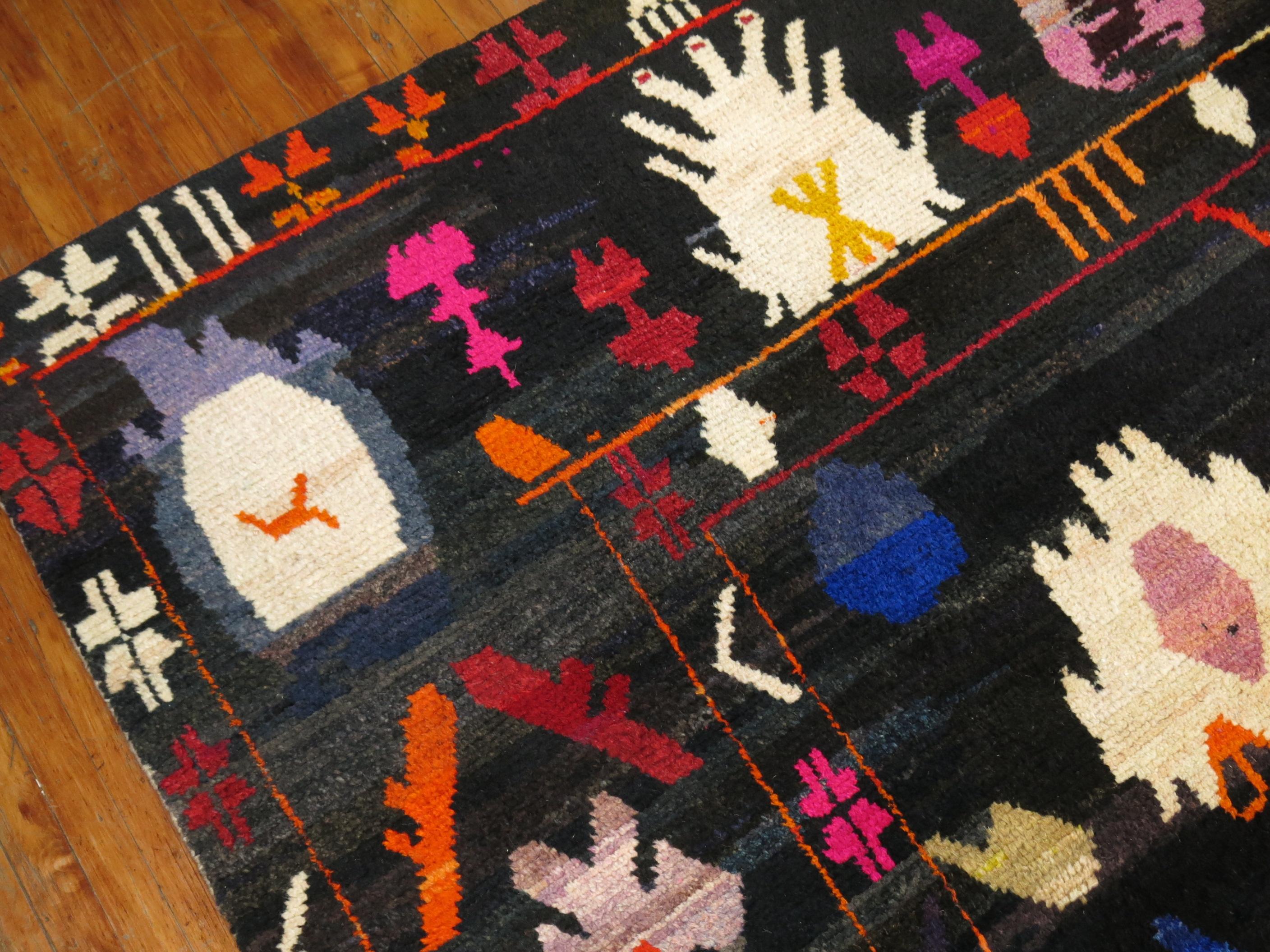 Contemporary Turkish Tulu-Inspired Multicolor Wool Rug In Excellent Condition In New York, NY