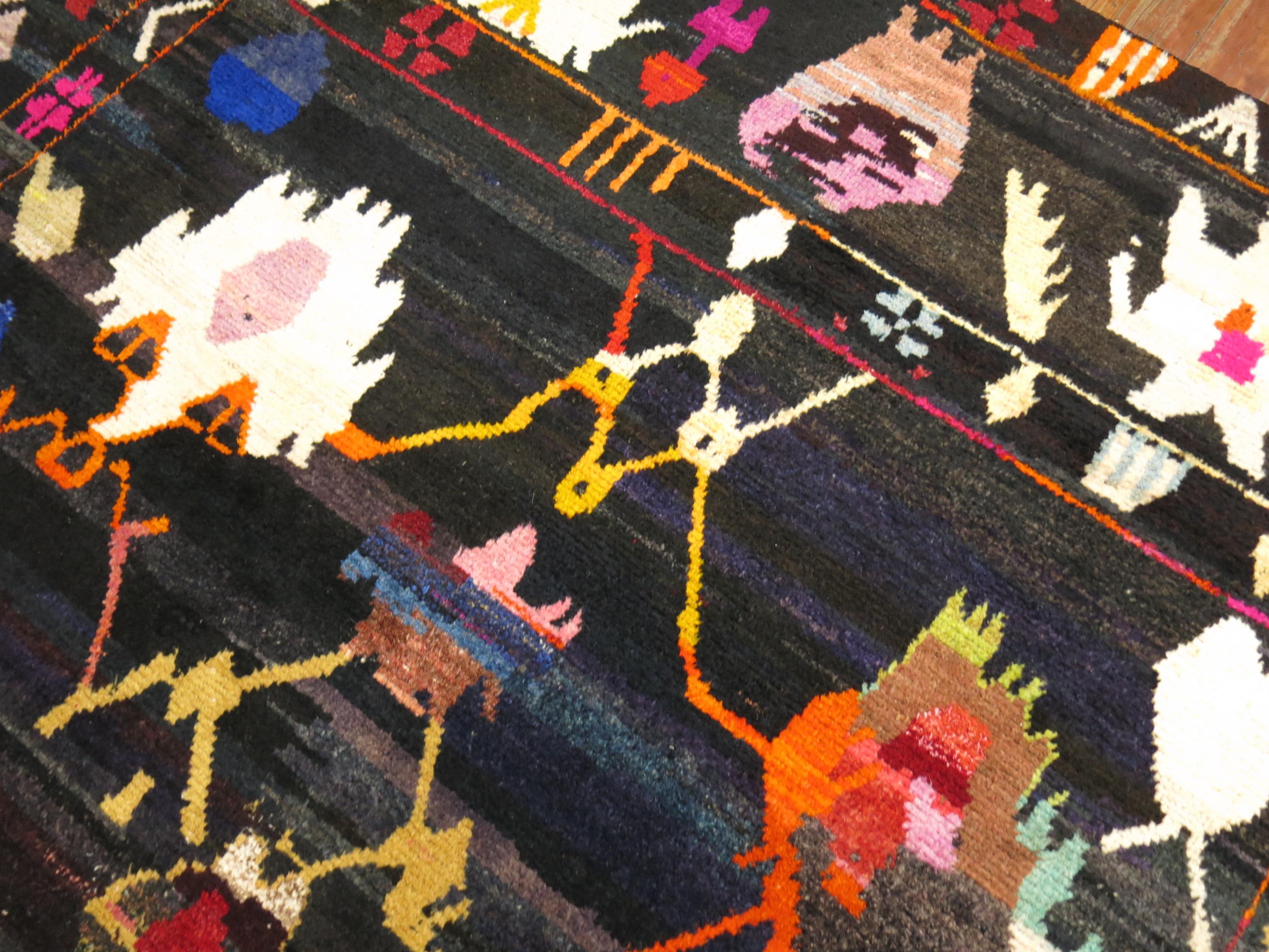 Contemporary Turkish Tulu-Inspired Multicolor Wool Rug 3