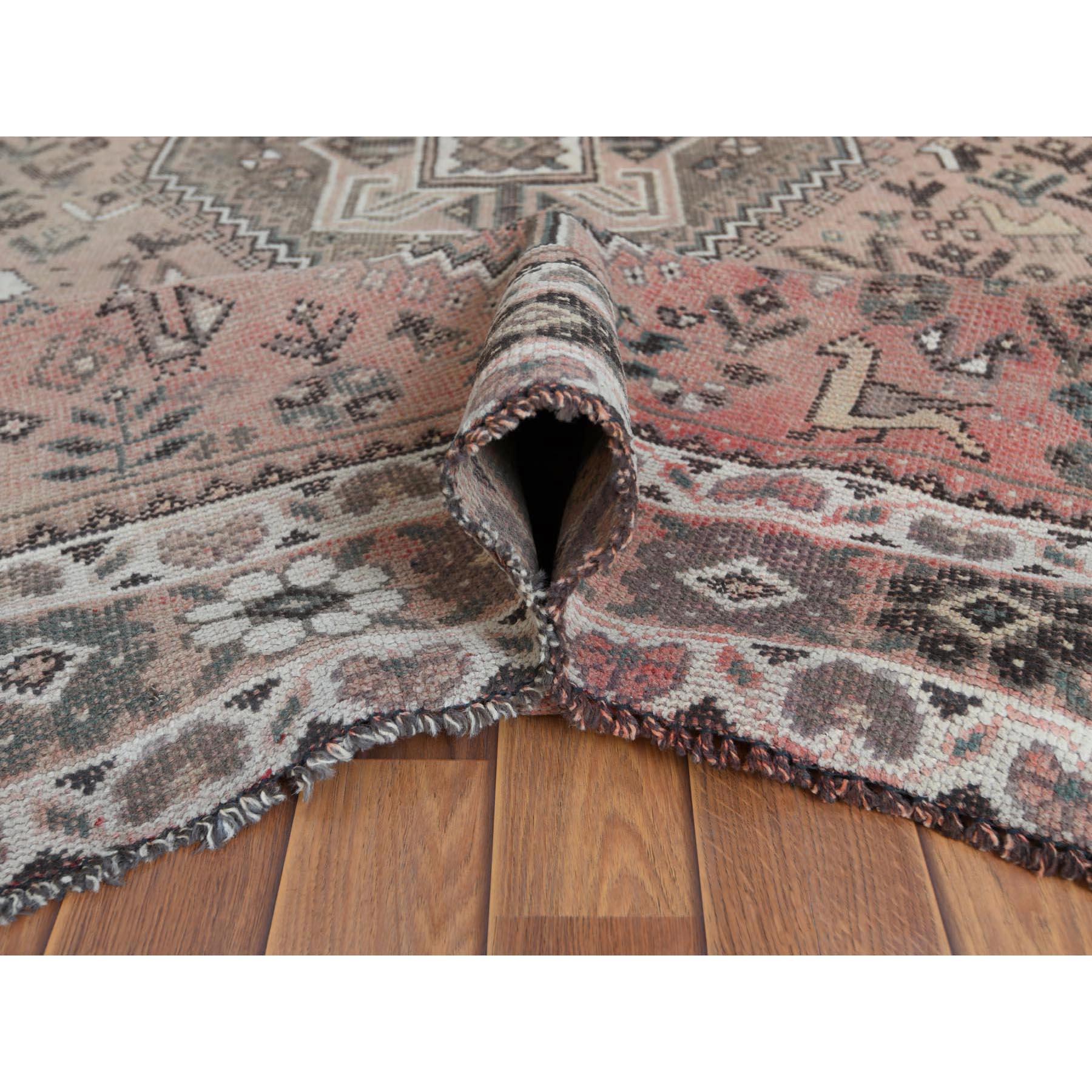 Mid-20th Century Bohemian Vintage Persian Shiraz Distressed Natural Wool Handmade Rug