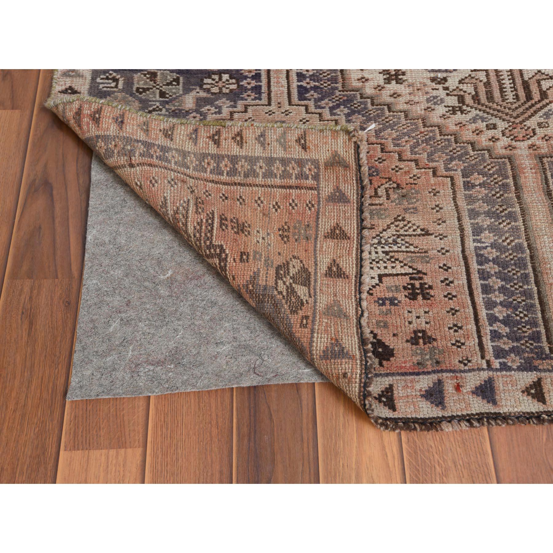 Medieval Bohemian Vintage Worn Down Persian Shiraz Taupe Color Wool Handmade Rug For Sale