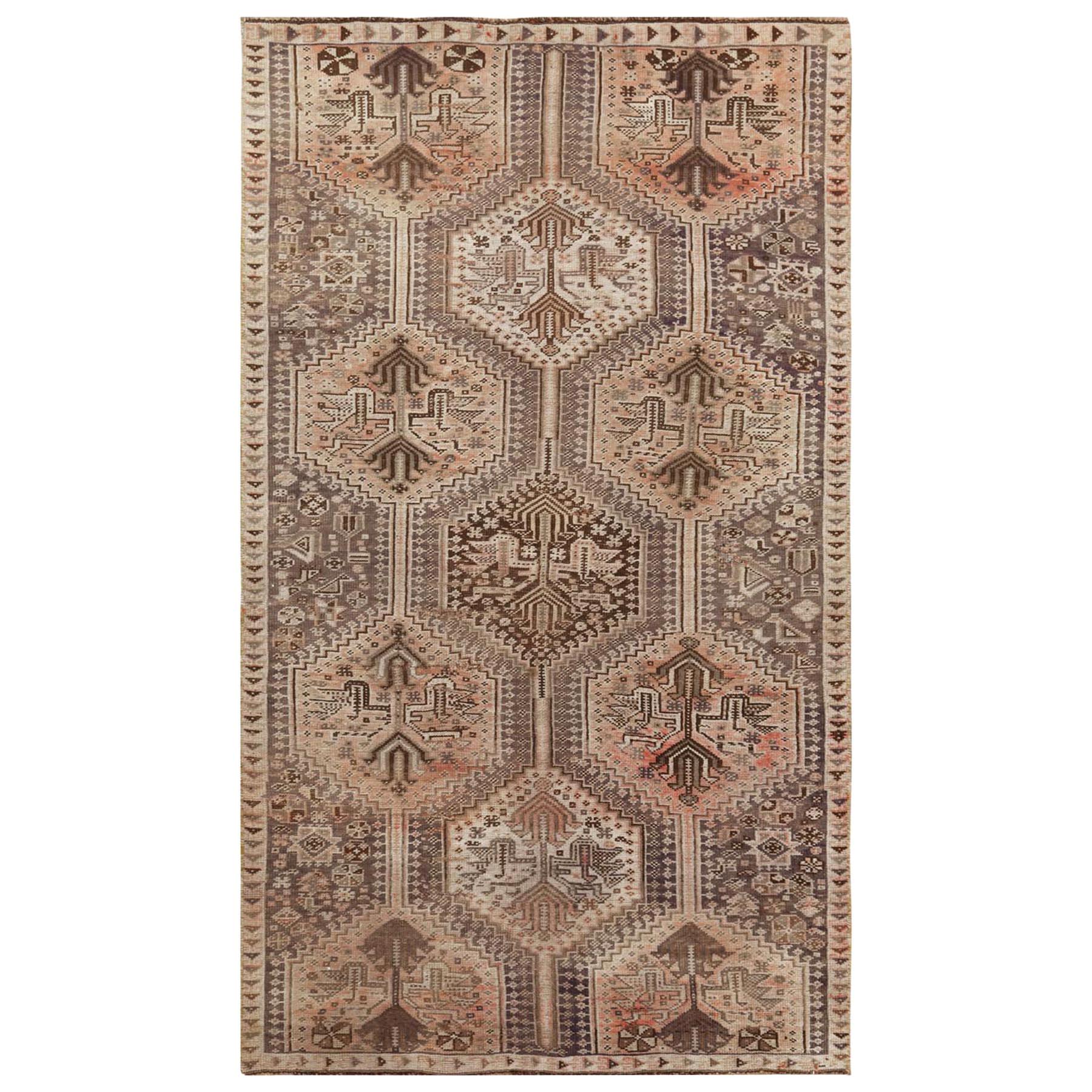 Handgefertigter böhmischer Vintage-Teppich aus persischer Daunenwolle in Shiraz Taupe