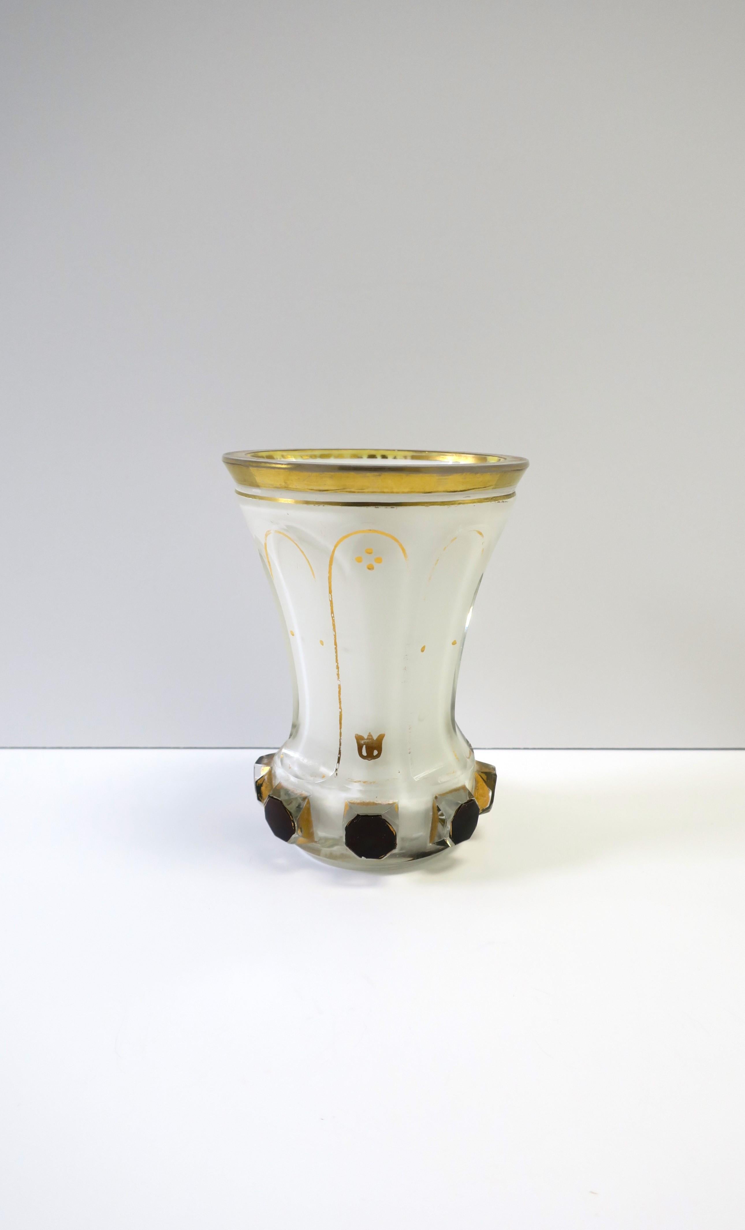 Czech Bohemian White and Gold Vase  For Sale