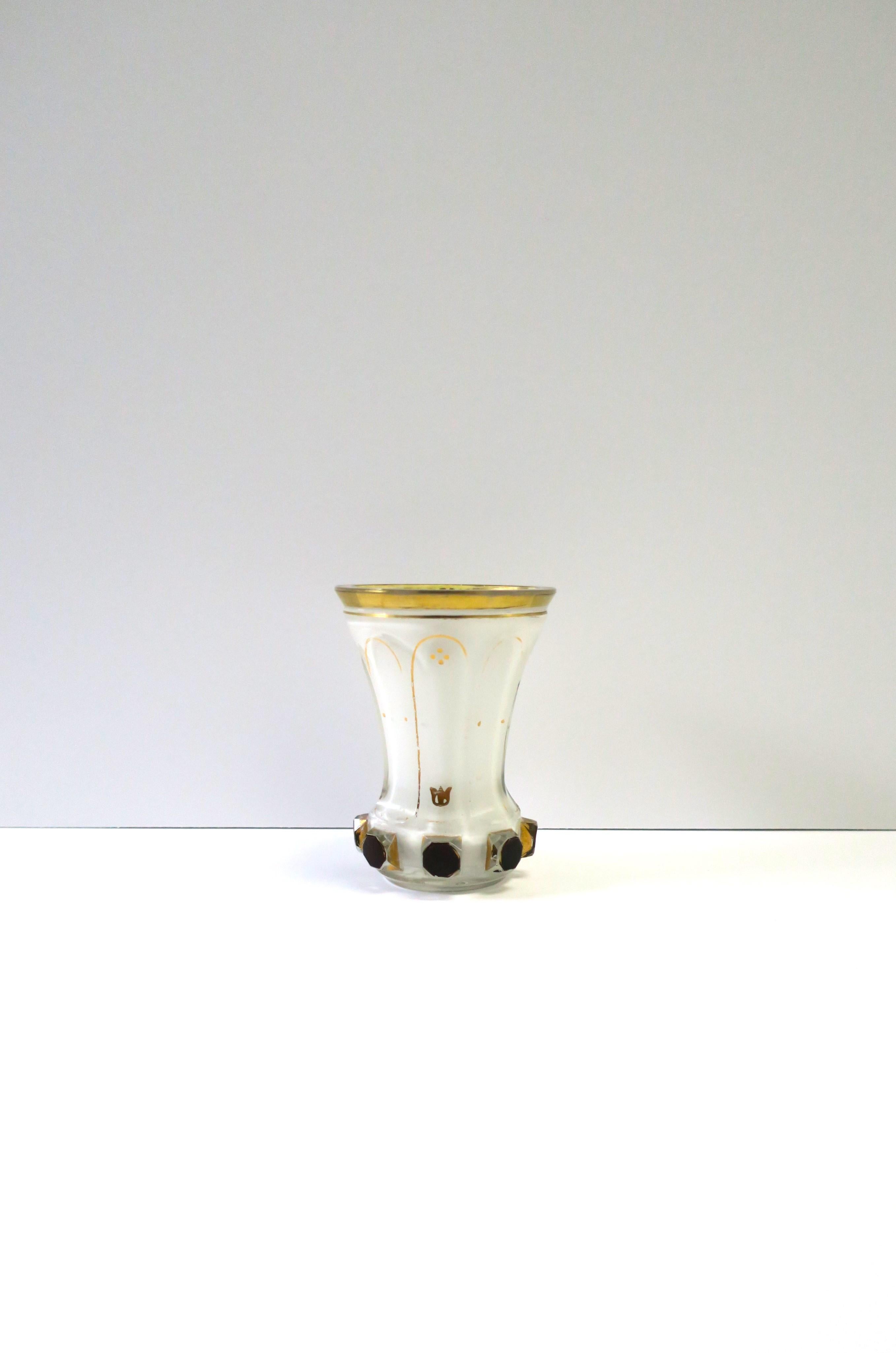 Bohemian White and Gold Vase  In Good Condition For Sale In New York, NY
