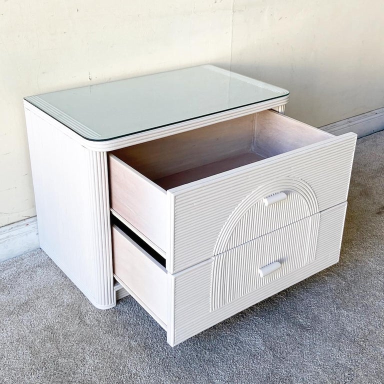 Bohemian White Pencil Reed Glass Top Nightstand/End Table For Sale at ...