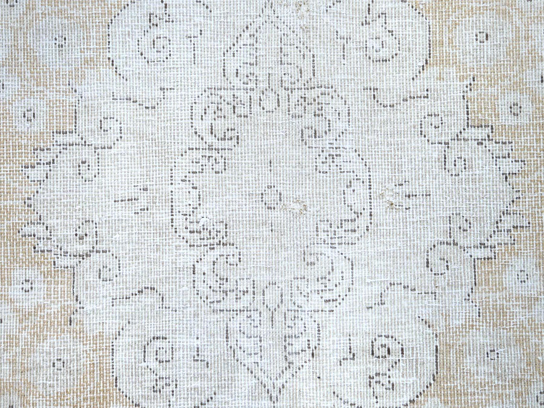 Bohemian White Wash Persian Kerman Old Cropped Thin Pile Wool Hand Knotted Rug 3