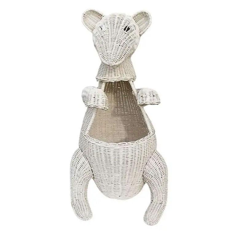 Bohemian White Wicker Kangaroo Animal Decorative Basket or Planter For Sale at 1stDibs animal