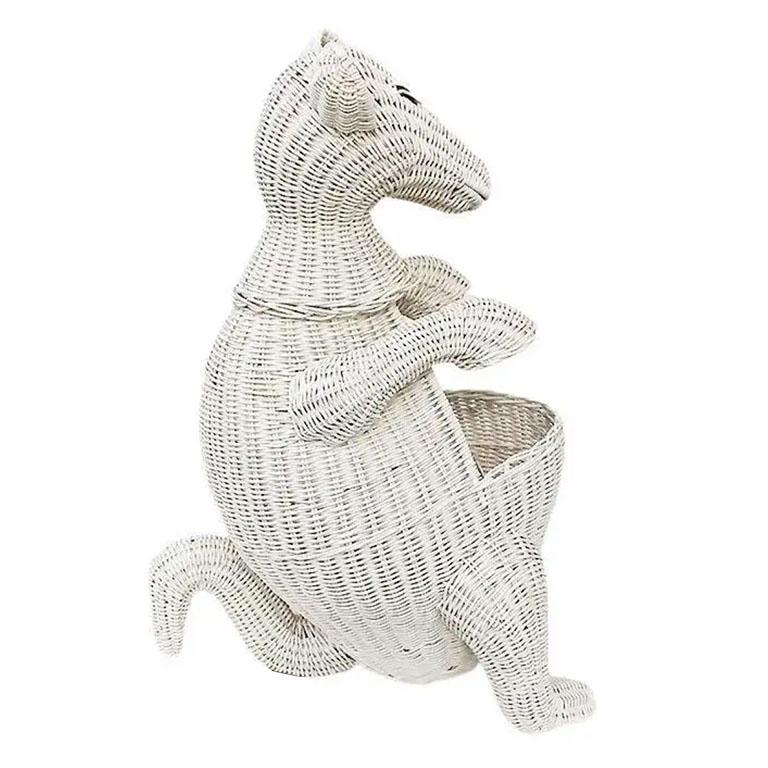 Bohemian White Wicker Kangaroo Animal Decorative Basket or Planter For Sale at 1stDibs animal