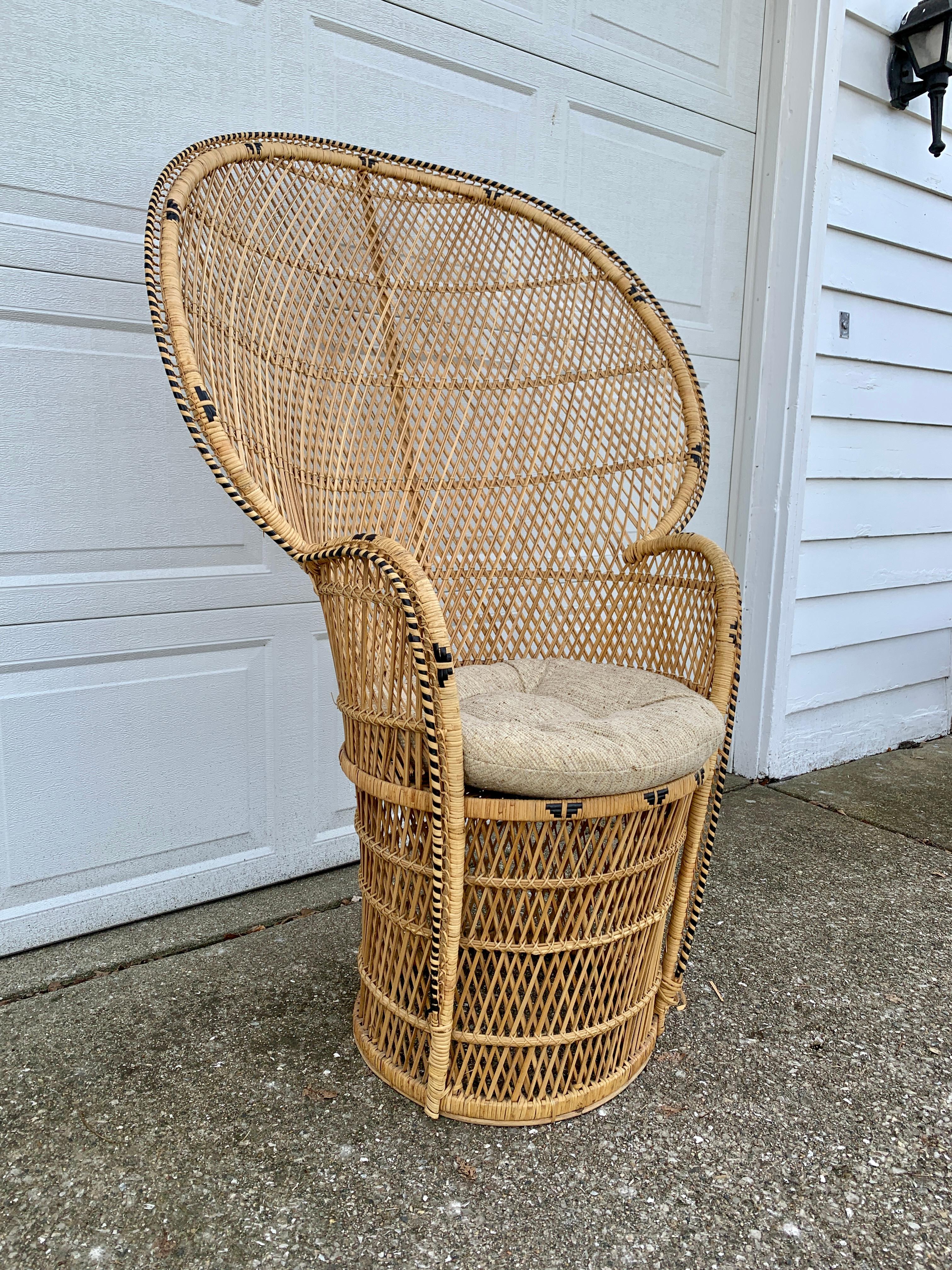 Mid-Century Modern Bohemian Wicker Emanuelle Peacock Chair For Sale