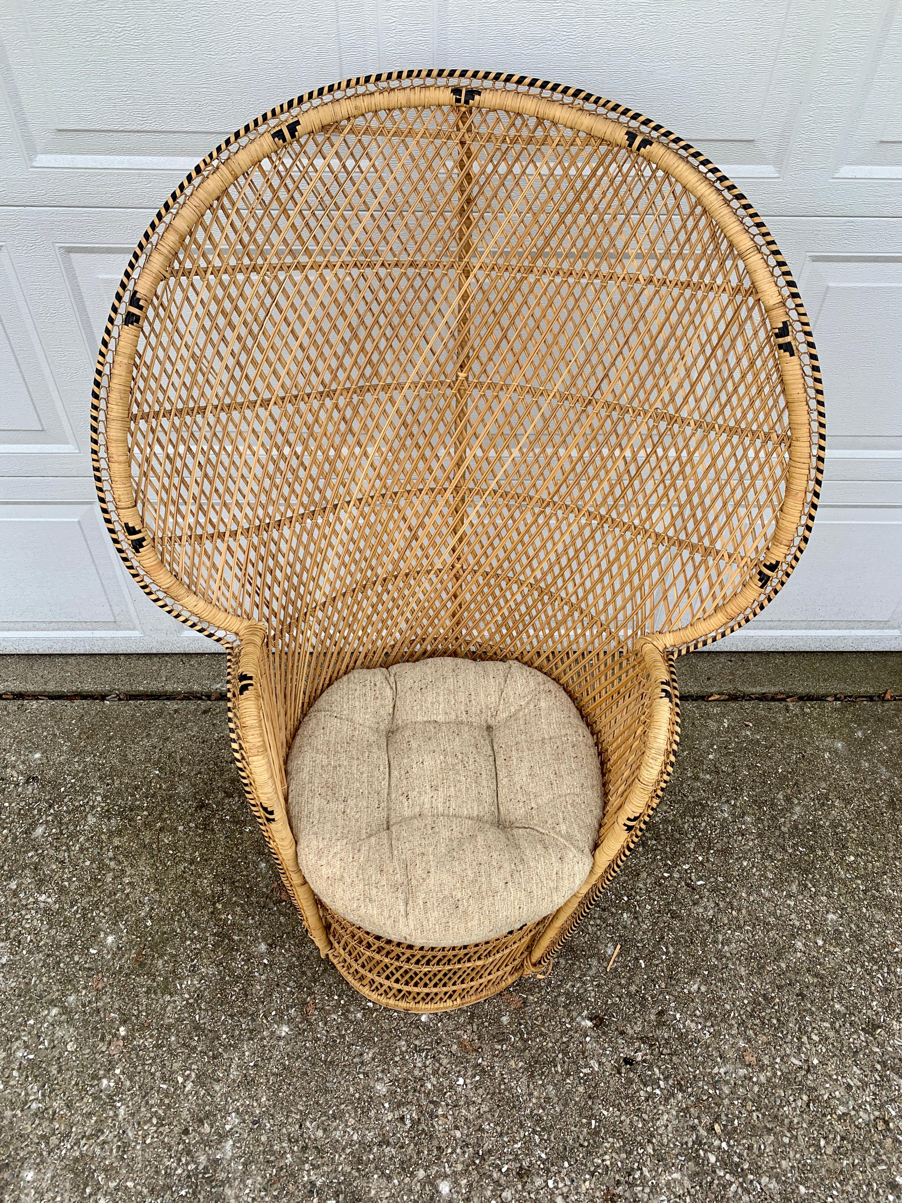 American Bohemian Wicker Emanuelle Peacock Chair For Sale