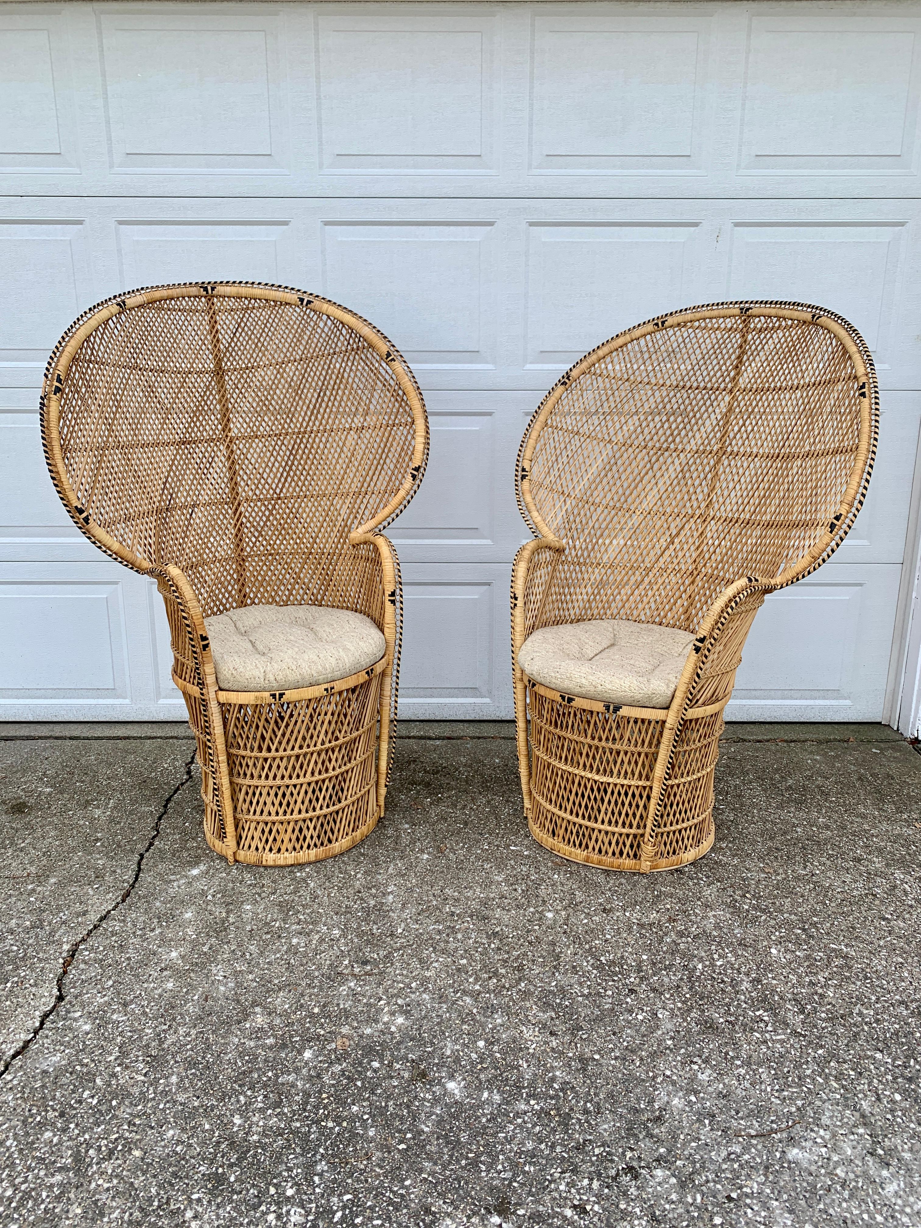 Bohemian Wicker Emanuelle Peacock Chairs, Pair For Sale 6