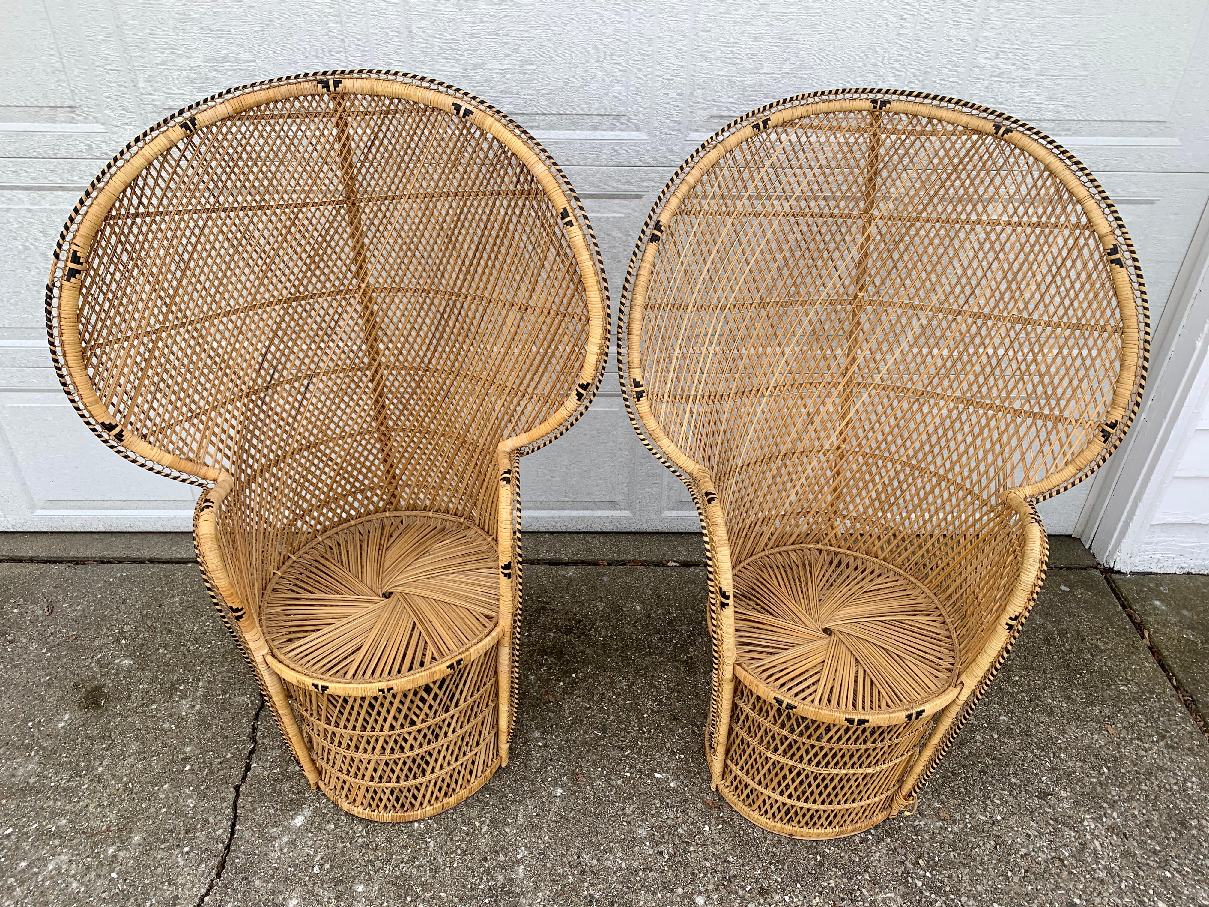 Bohemian Wicker Emanuelle Peacock Chairs, Pair For Sale 7