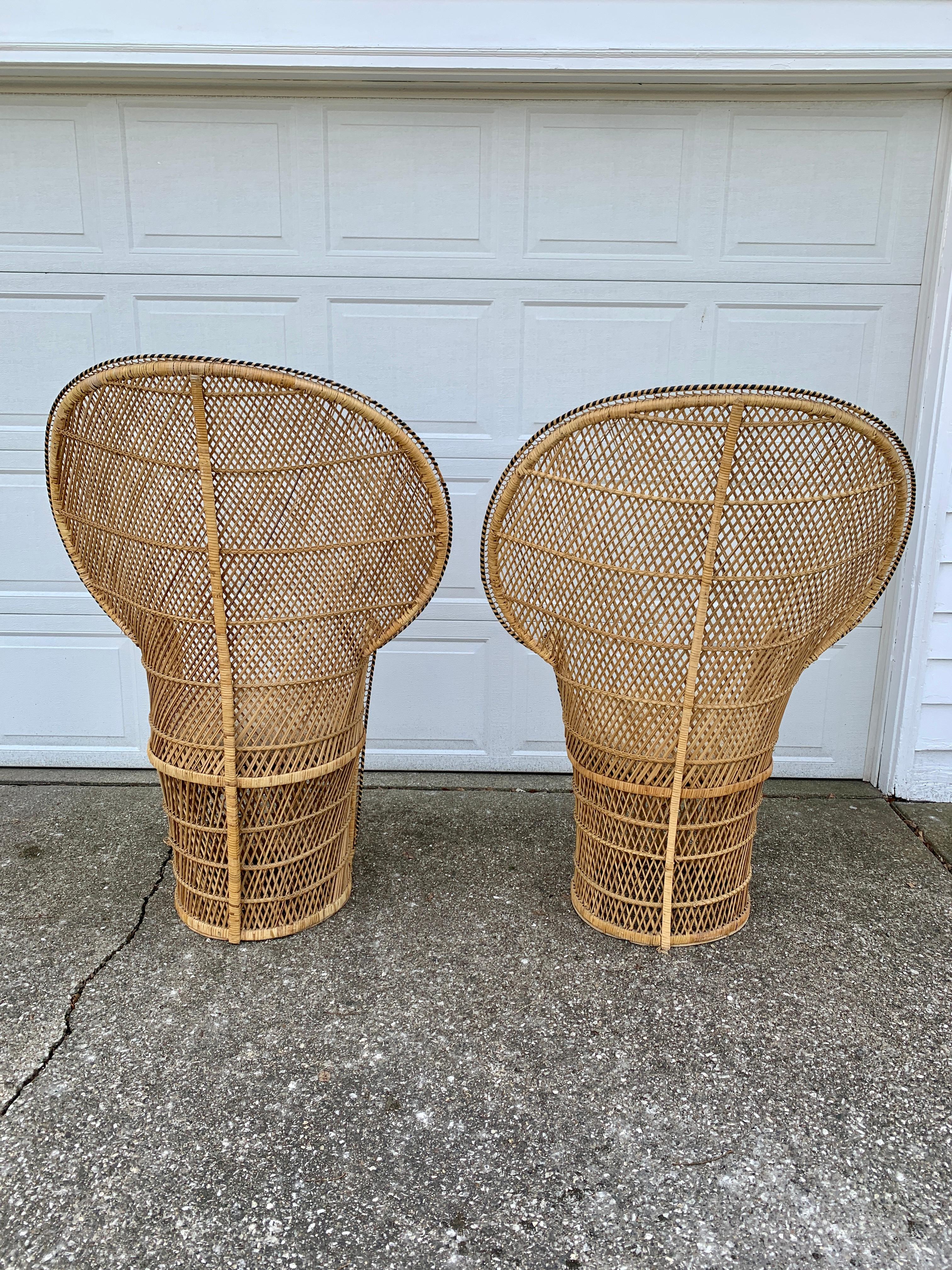 Bohemian Wicker Emanuelle Peacock Chairs, Pair For Sale 8