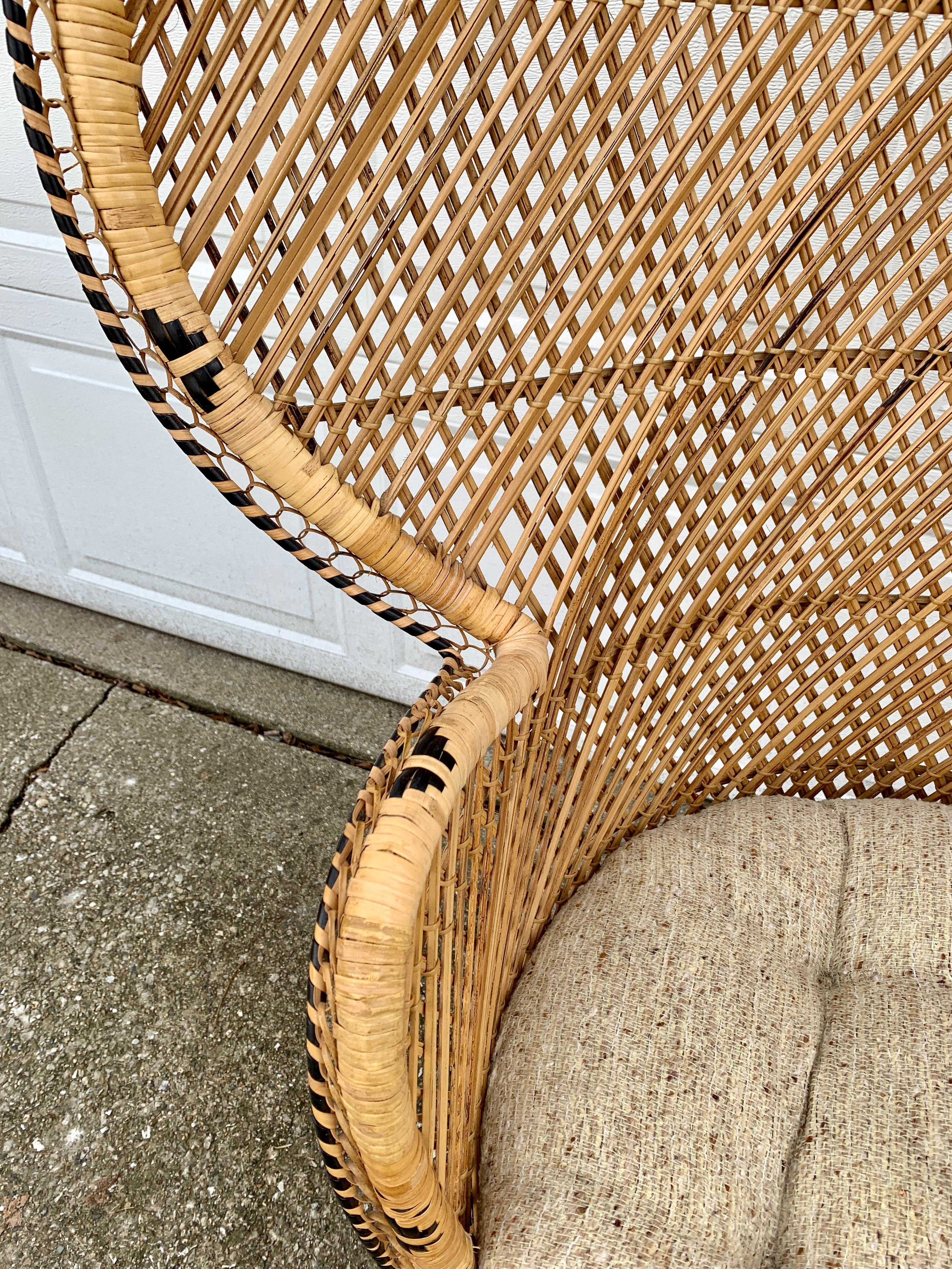 Bohemian Wicker Emanuelle Peacock Chairs, Pair For Sale 11