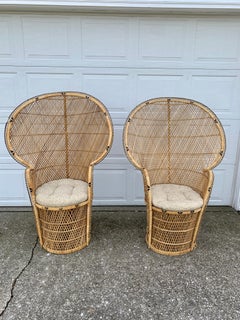 Bohemian Wicker Emanuelle Peacock Chairs, Pair