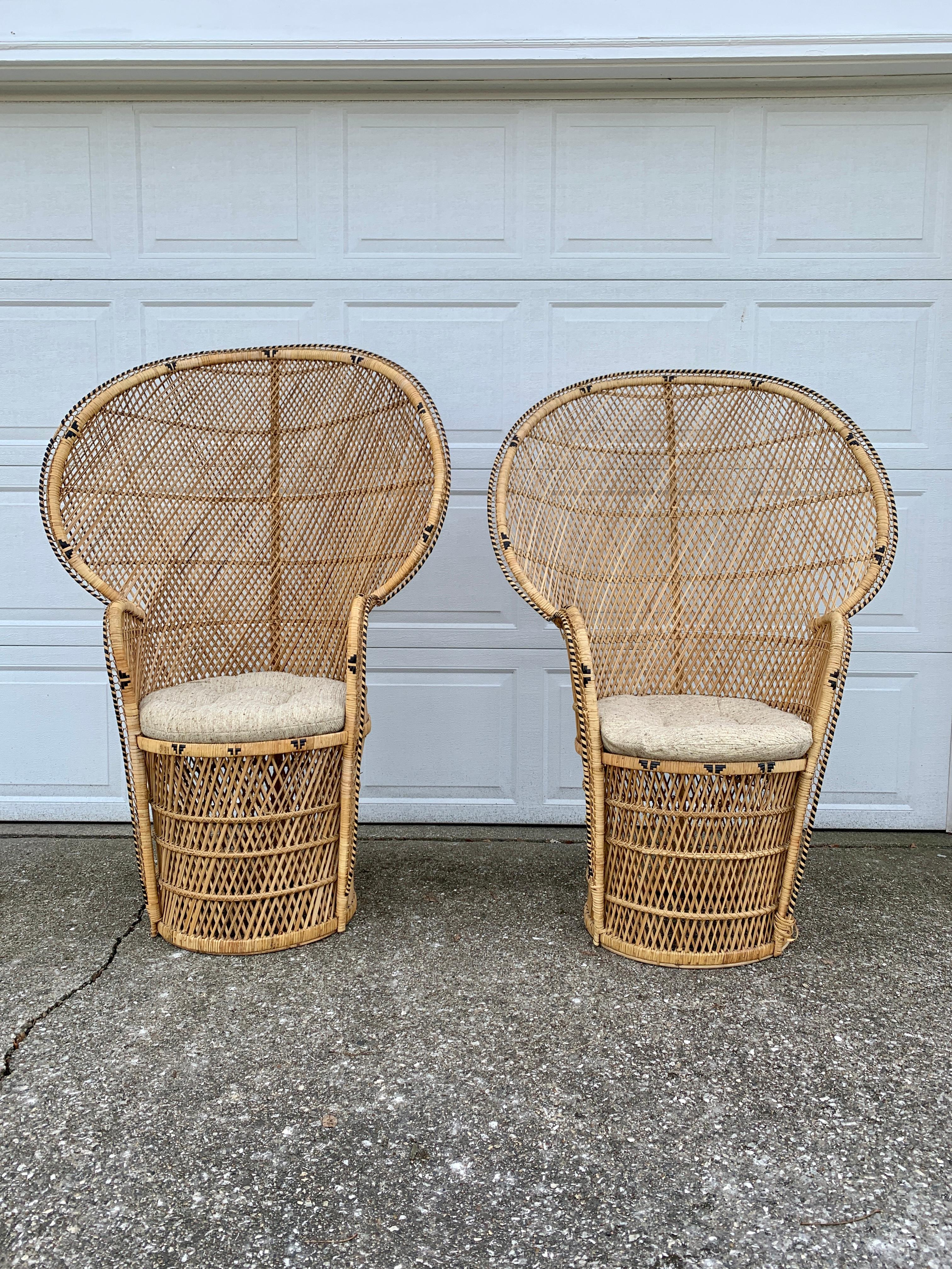 Bohemian Wicker Emanuelle Peacock Chairs, Pair In Good Condition For Sale In Elkhart, IN