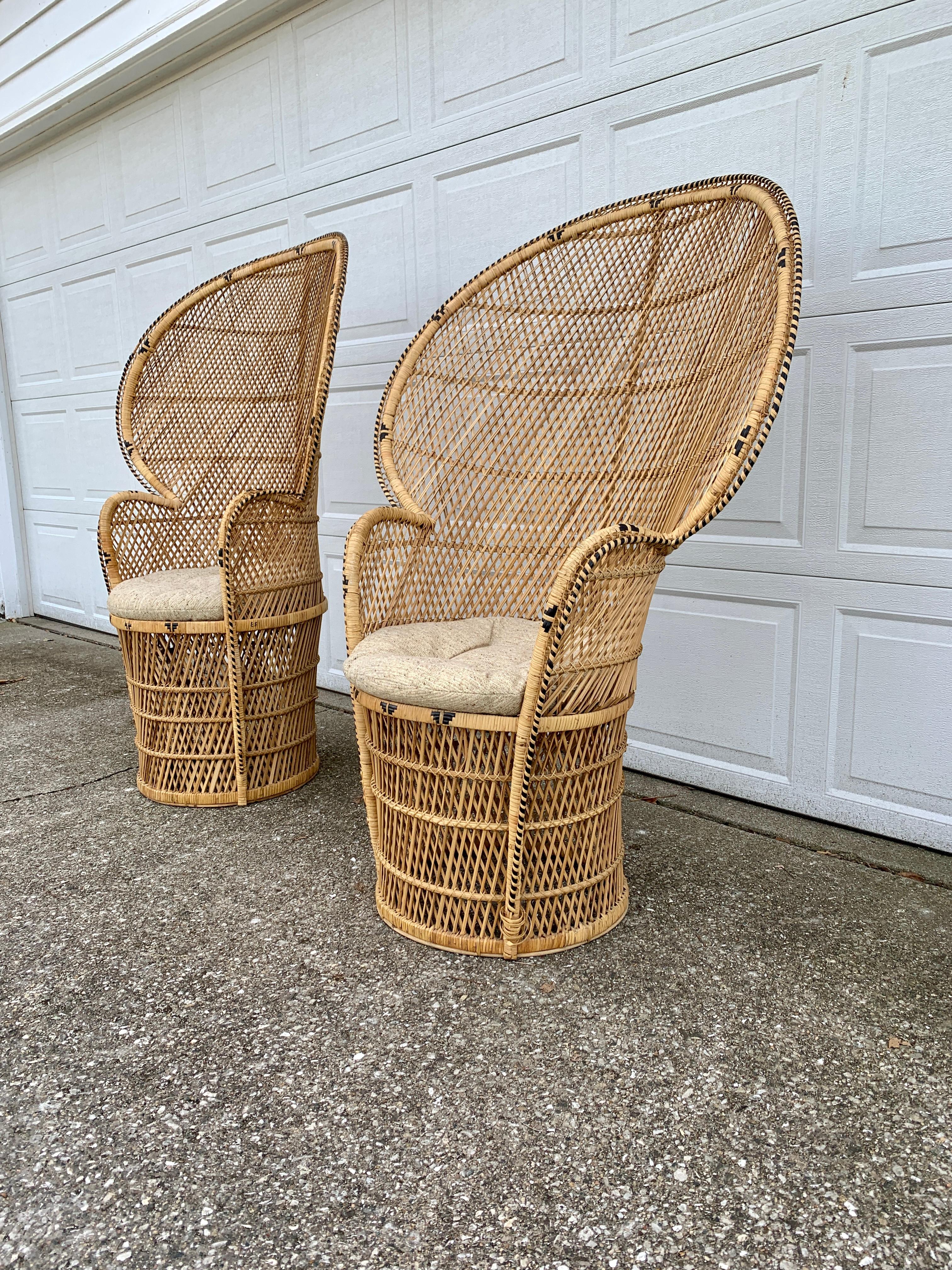 Bohemian Wicker Emanuelle Peacock Chairs, Pair For Sale 1