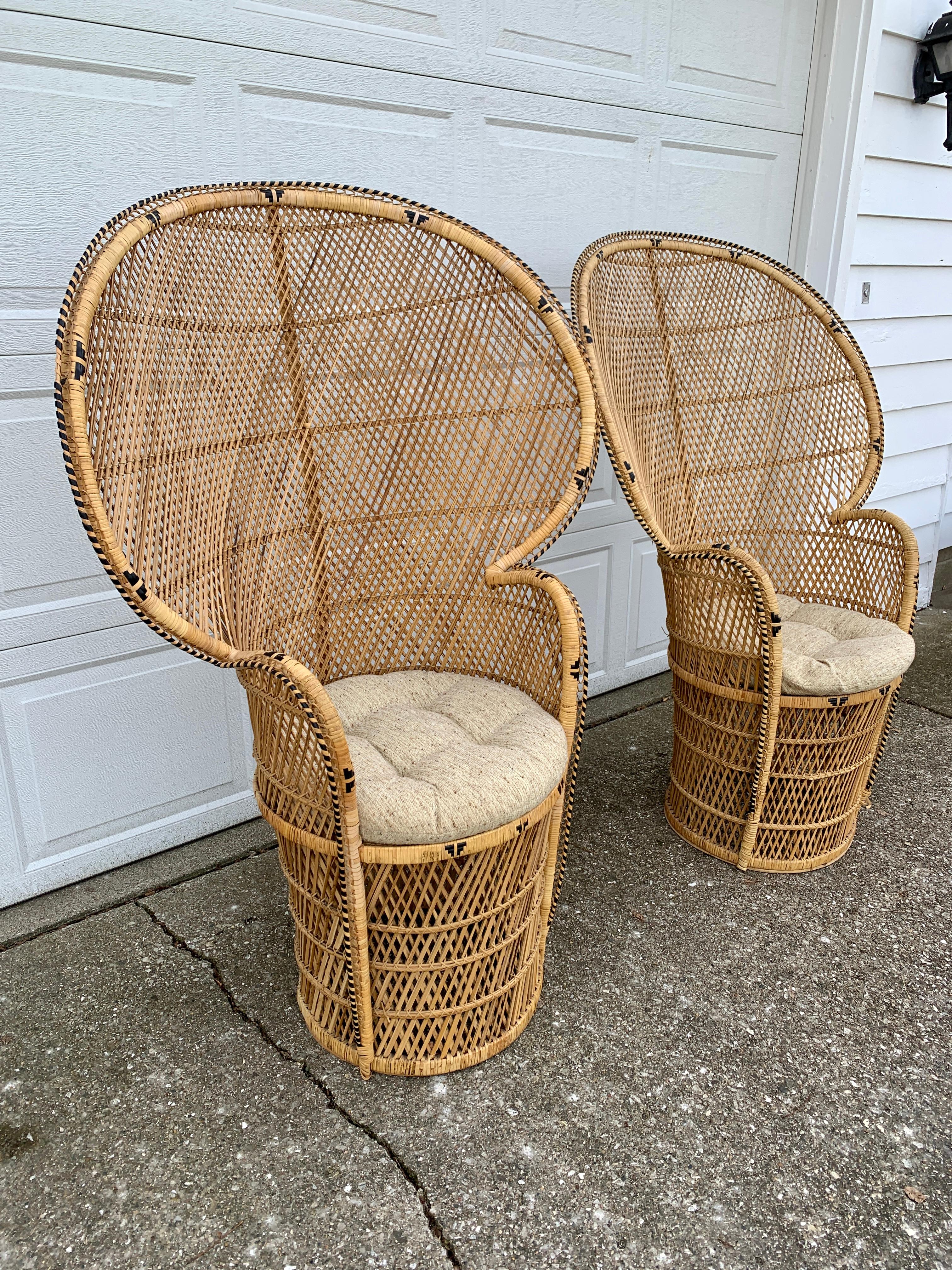 Bohemian Wicker Emanuelle Peacock Chairs, Pair For Sale 2