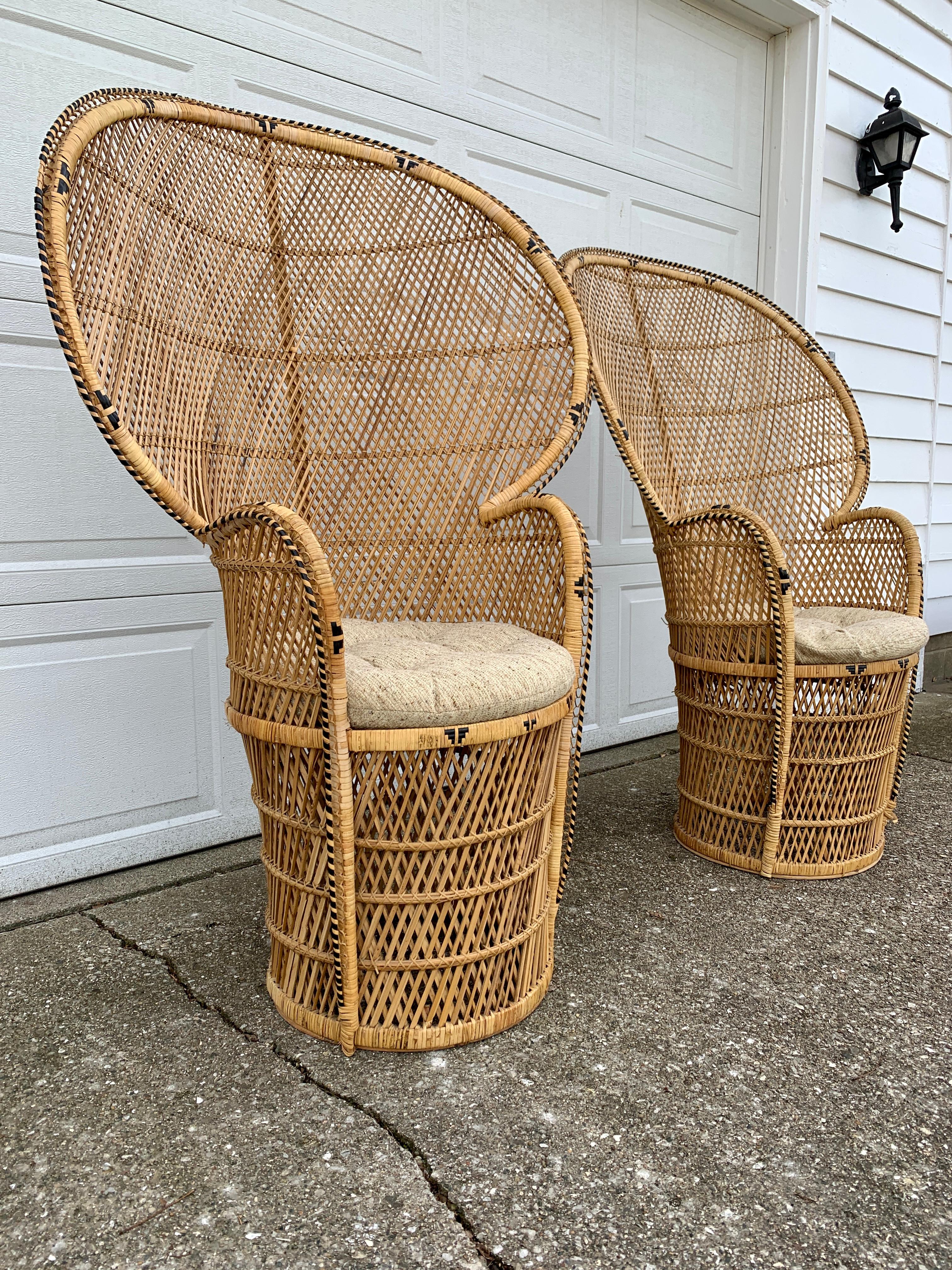 Bohemian Wicker Emanuelle Peacock Chairs, Pair For Sale 3