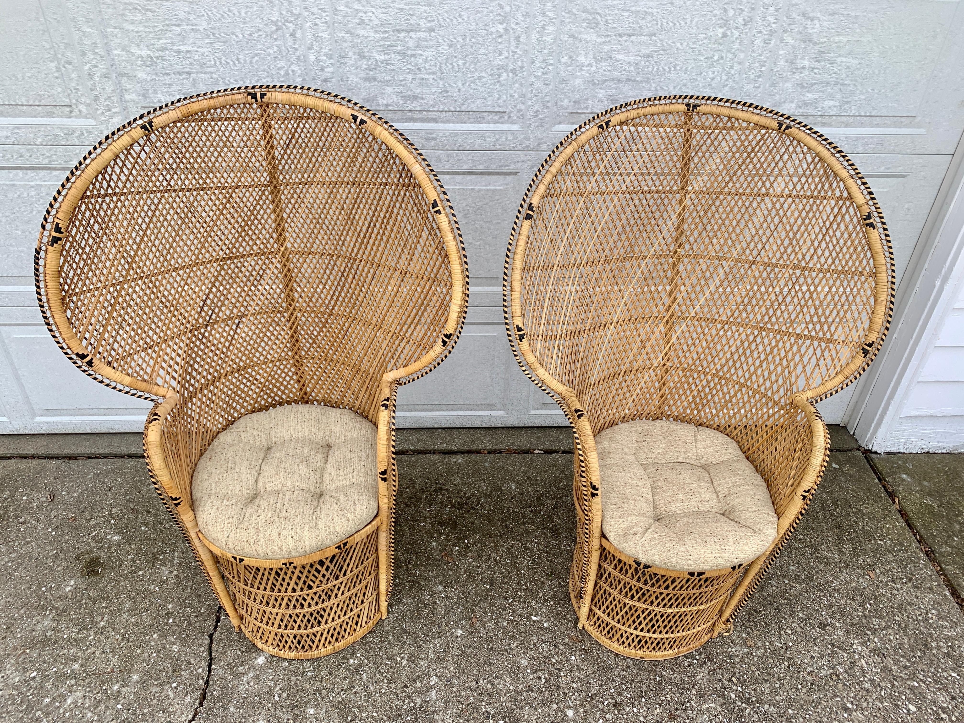 Bohemian Wicker Emanuelle Peacock Chairs, Pair For Sale 4