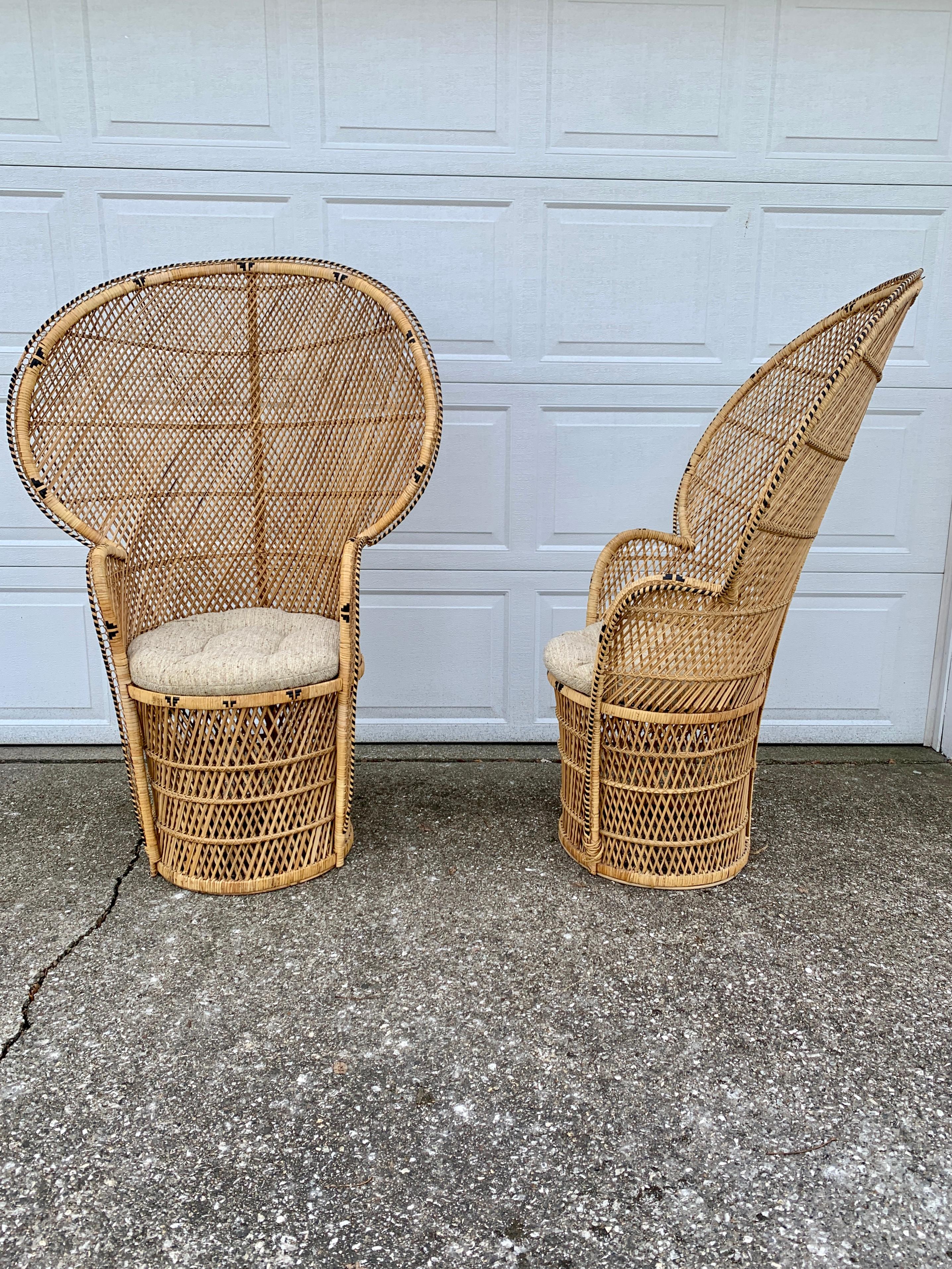 Bohemian Wicker Emanuelle Peacock Chairs, Pair For Sale 5