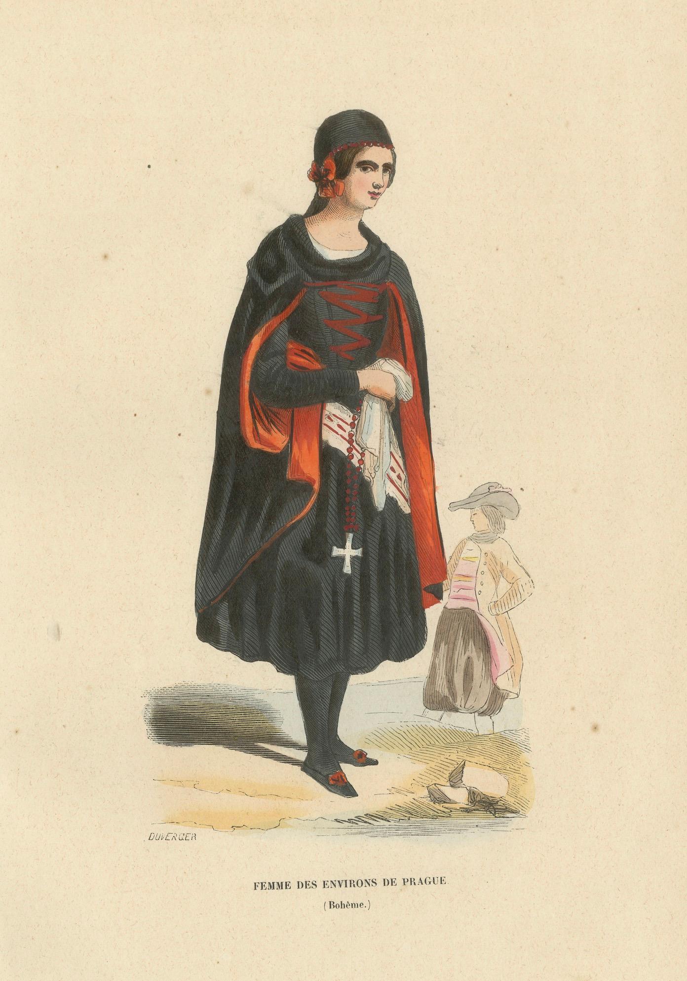 Bohemian Woman near Prague, Hand-Coloured Lithograph, c.1845