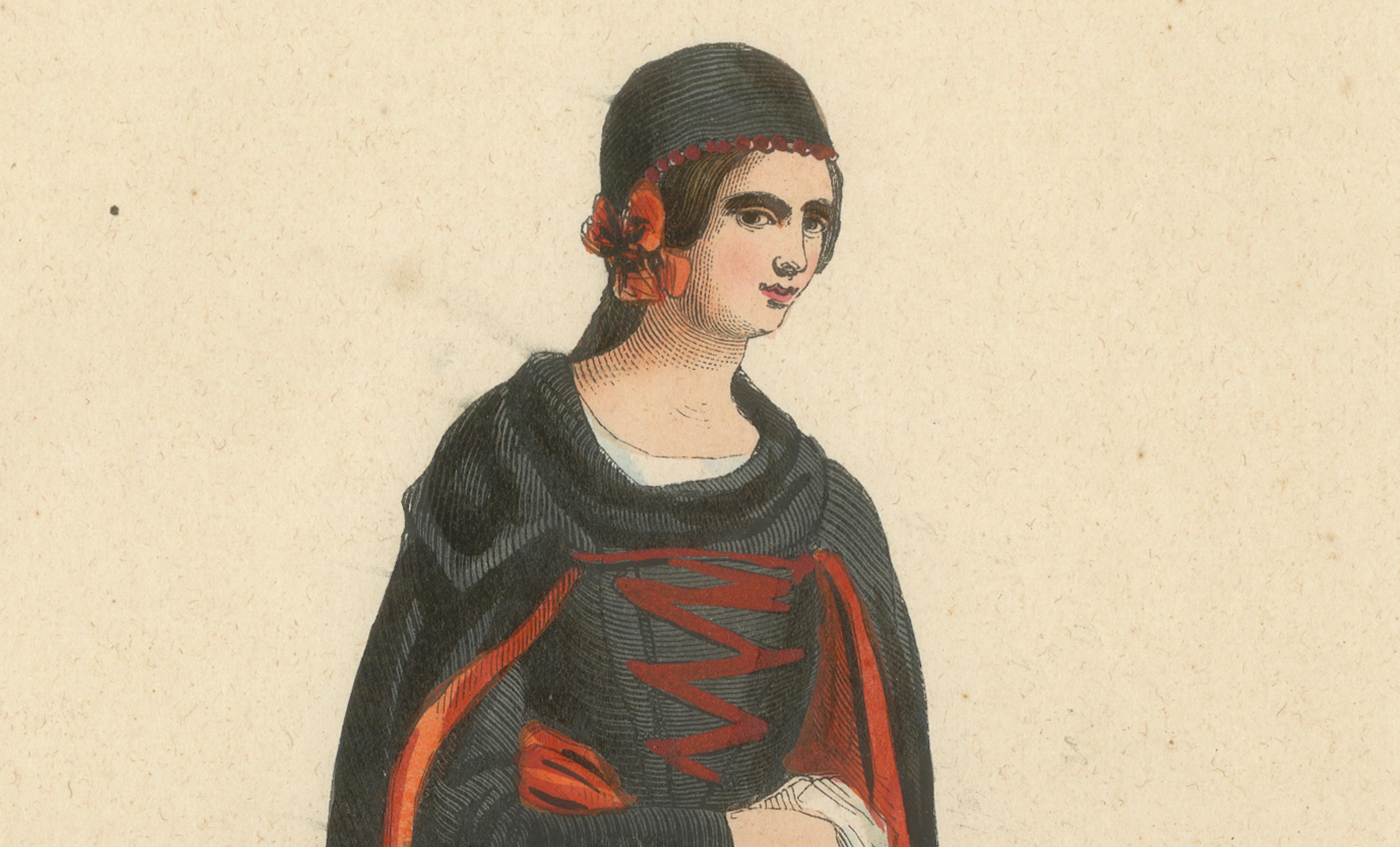 Bohemian Woman near Prague, Hand-Coloured Lithograph, c.1845