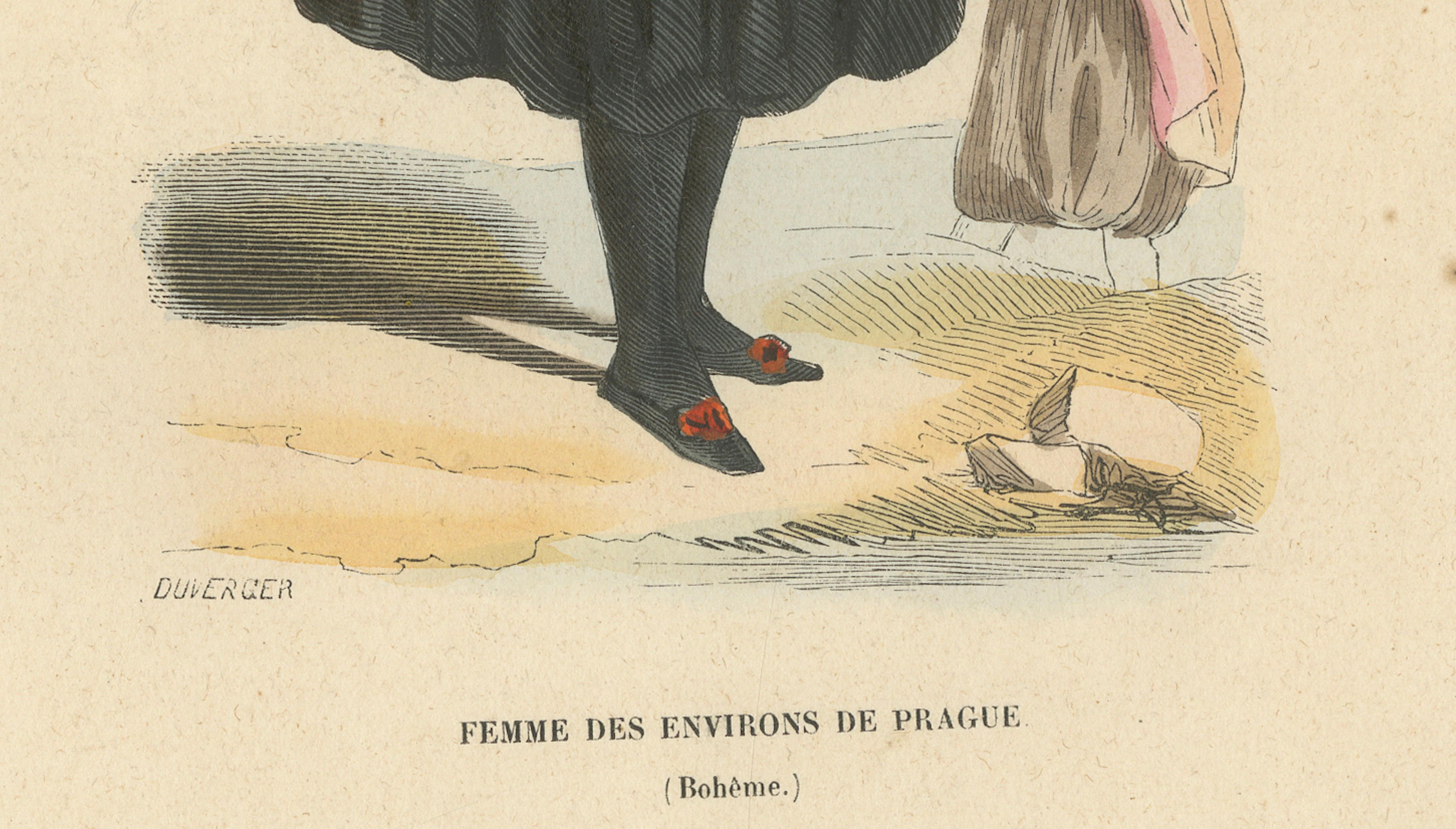 Bohemian Woman near Prague, Hand-Coloured Lithograph, c.1845