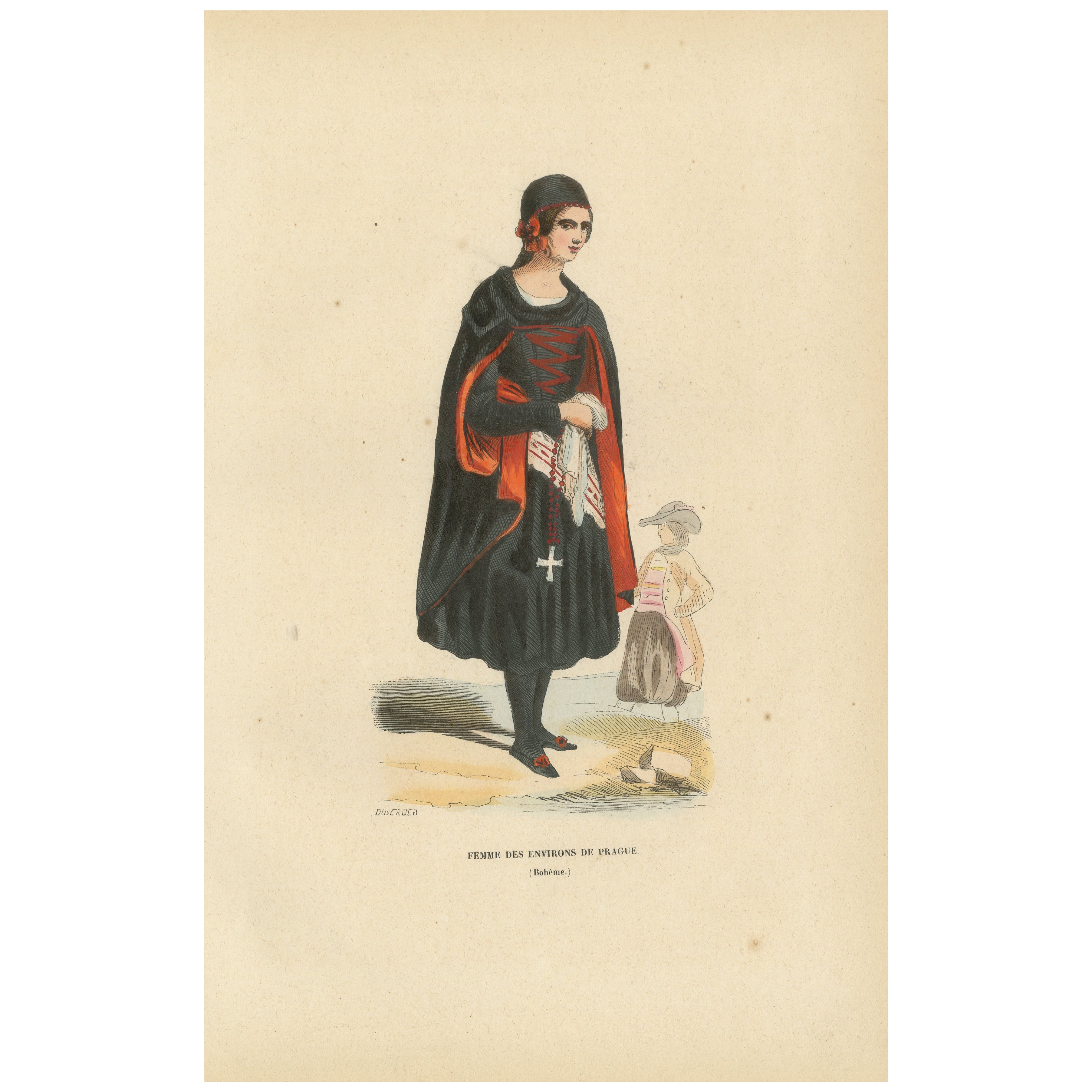Böhmische Frau bei Prag, Handkolorierte Lithographie, um 1845
