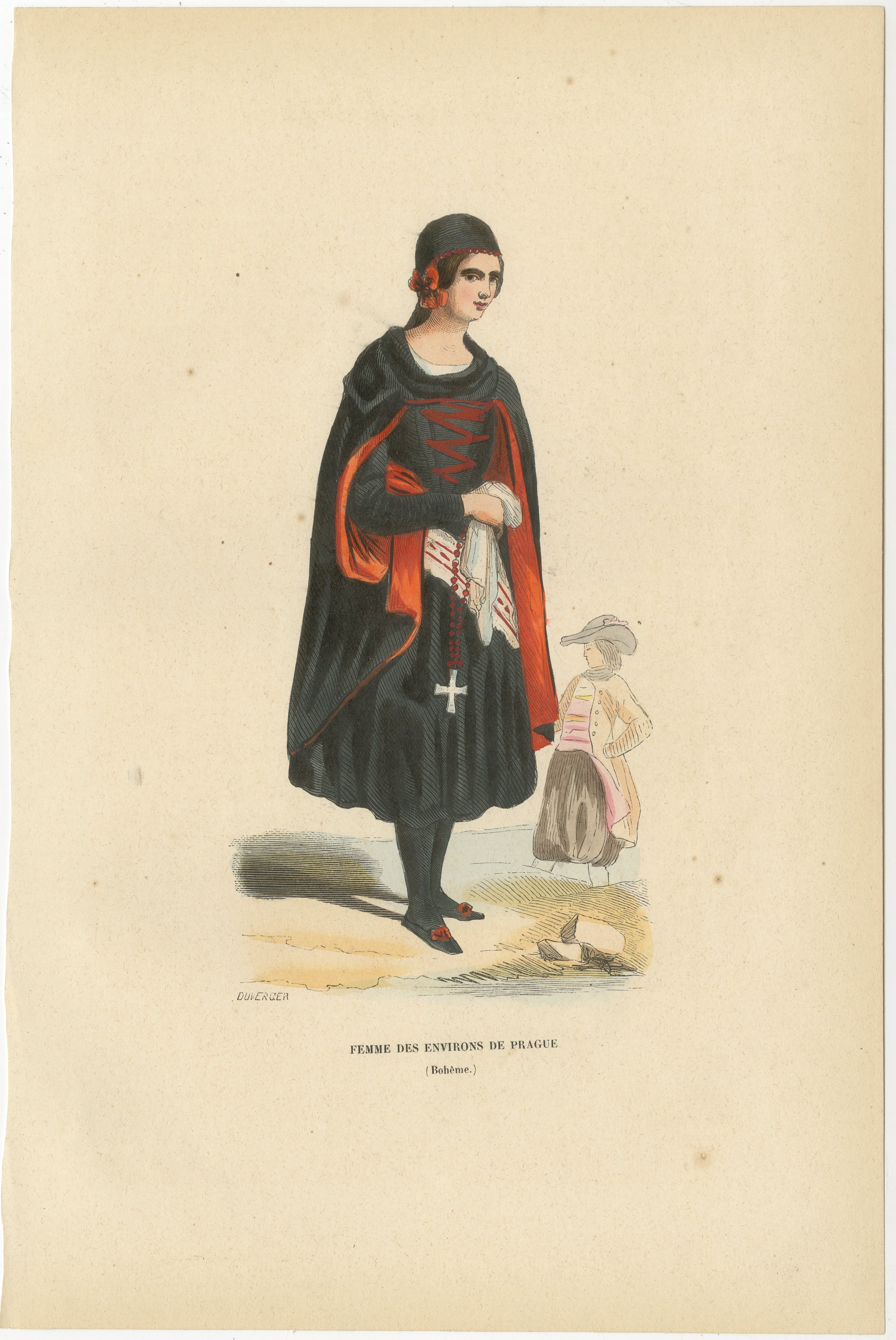 Mujer bohemia cerca de Praga, litografía coloreada a mano, c.1845