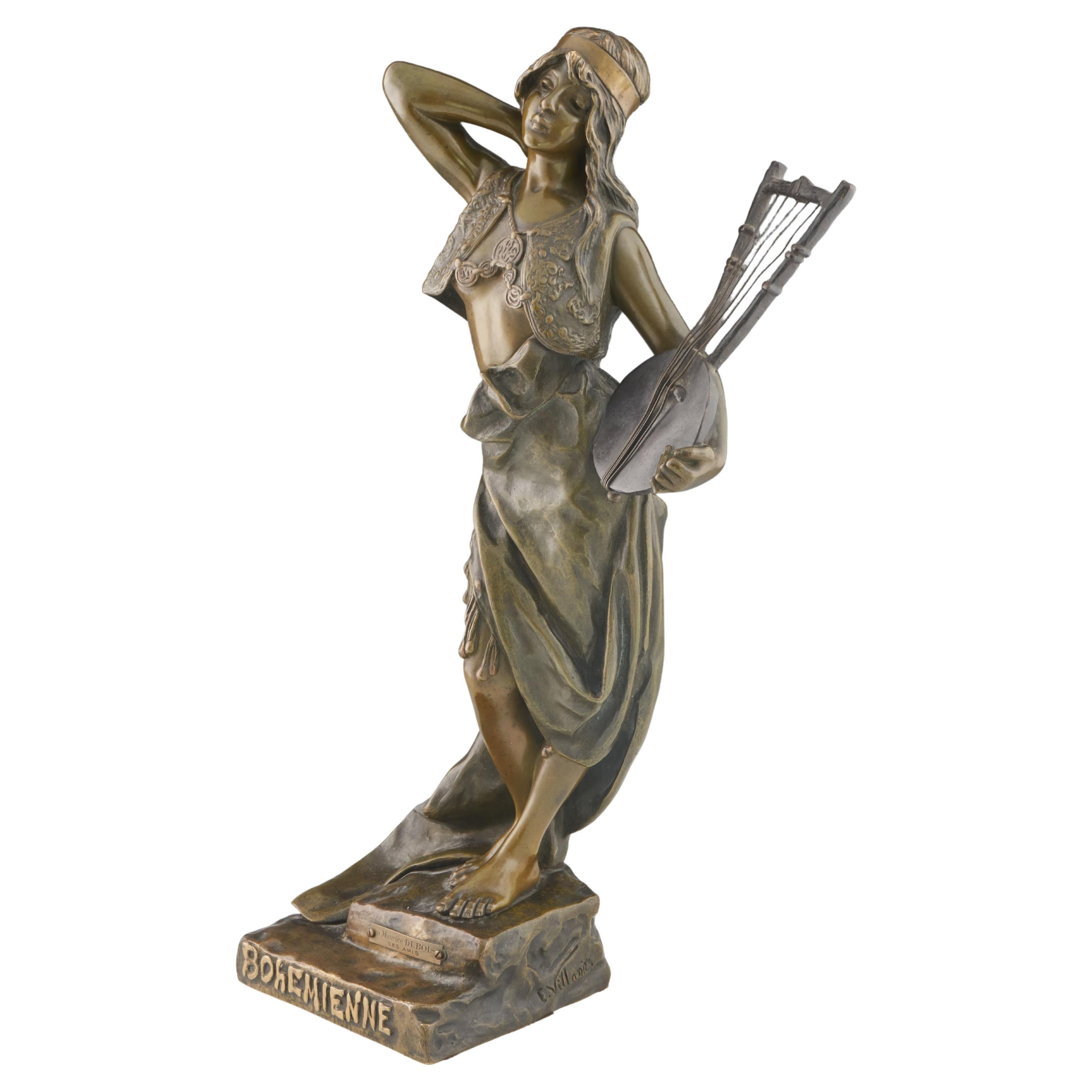 Jugendstil-Bronzeskulptur „Bohemienne“ von Emmanuel Villanis, um 1890