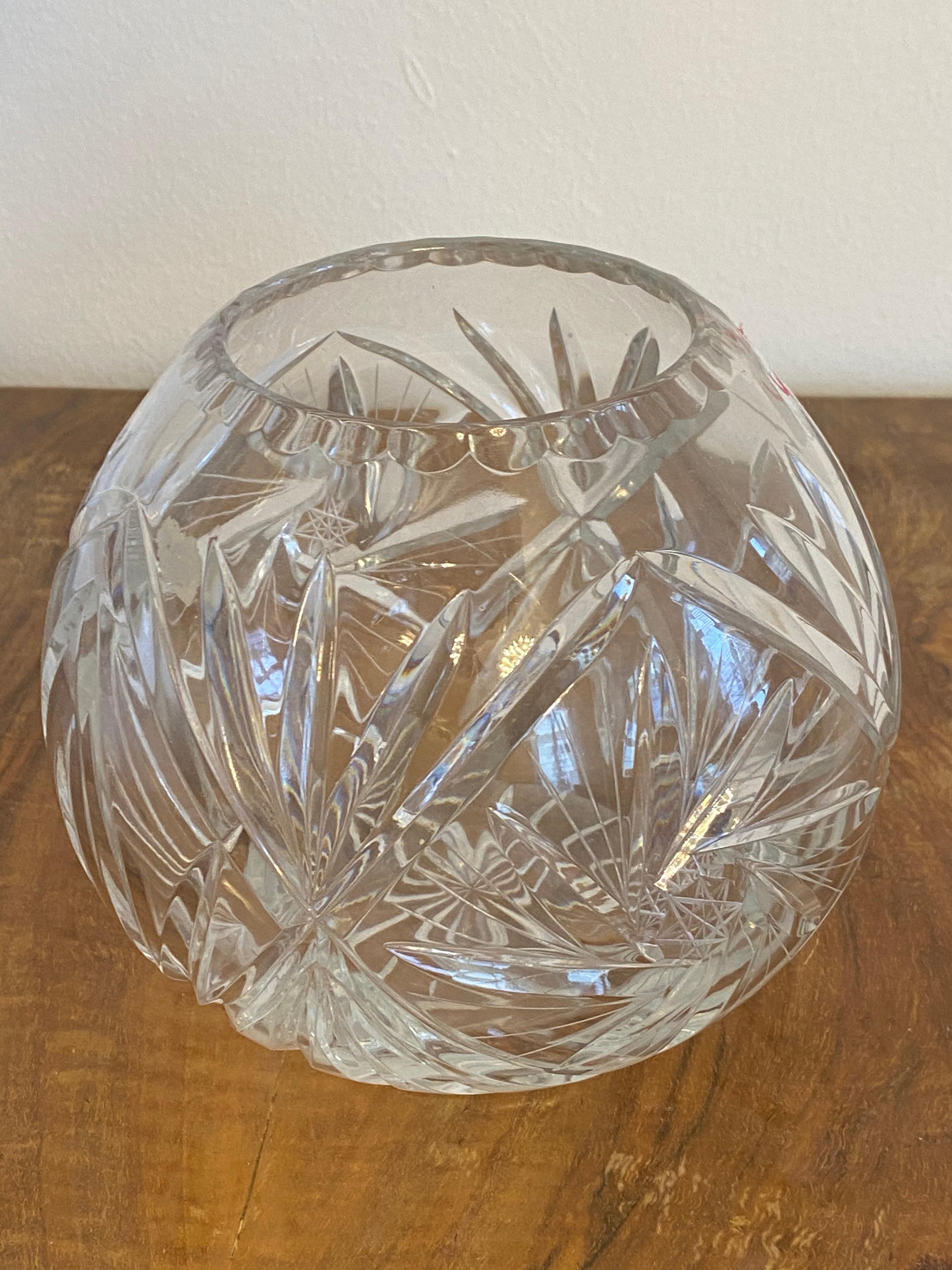 Extravagant cut and polished crystal bowl made circa the 1970s in one of the Bohemian glass works.