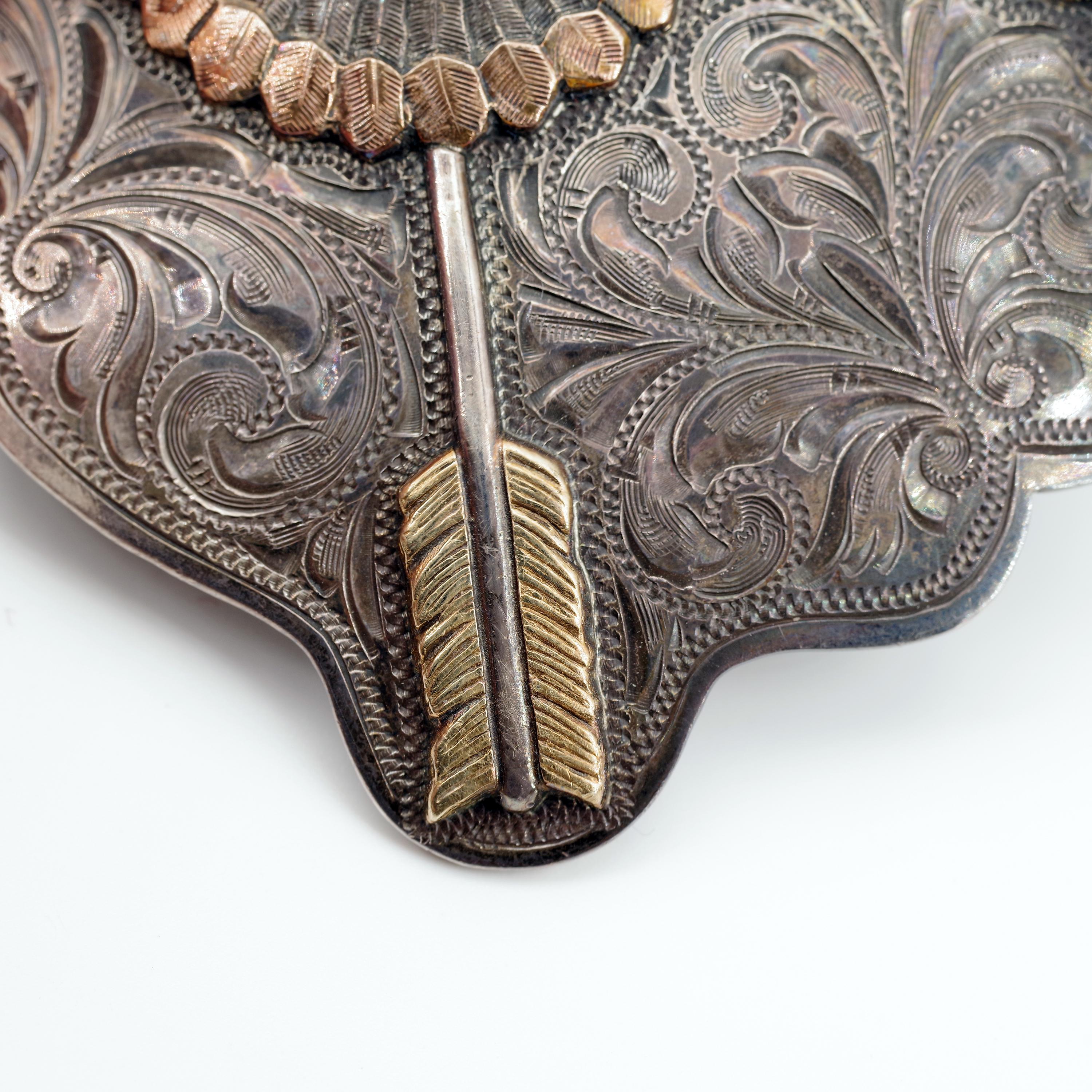 Bohlin Indian Chief Trophy Belt Buckle in Silver and Tri-Color Gold 2