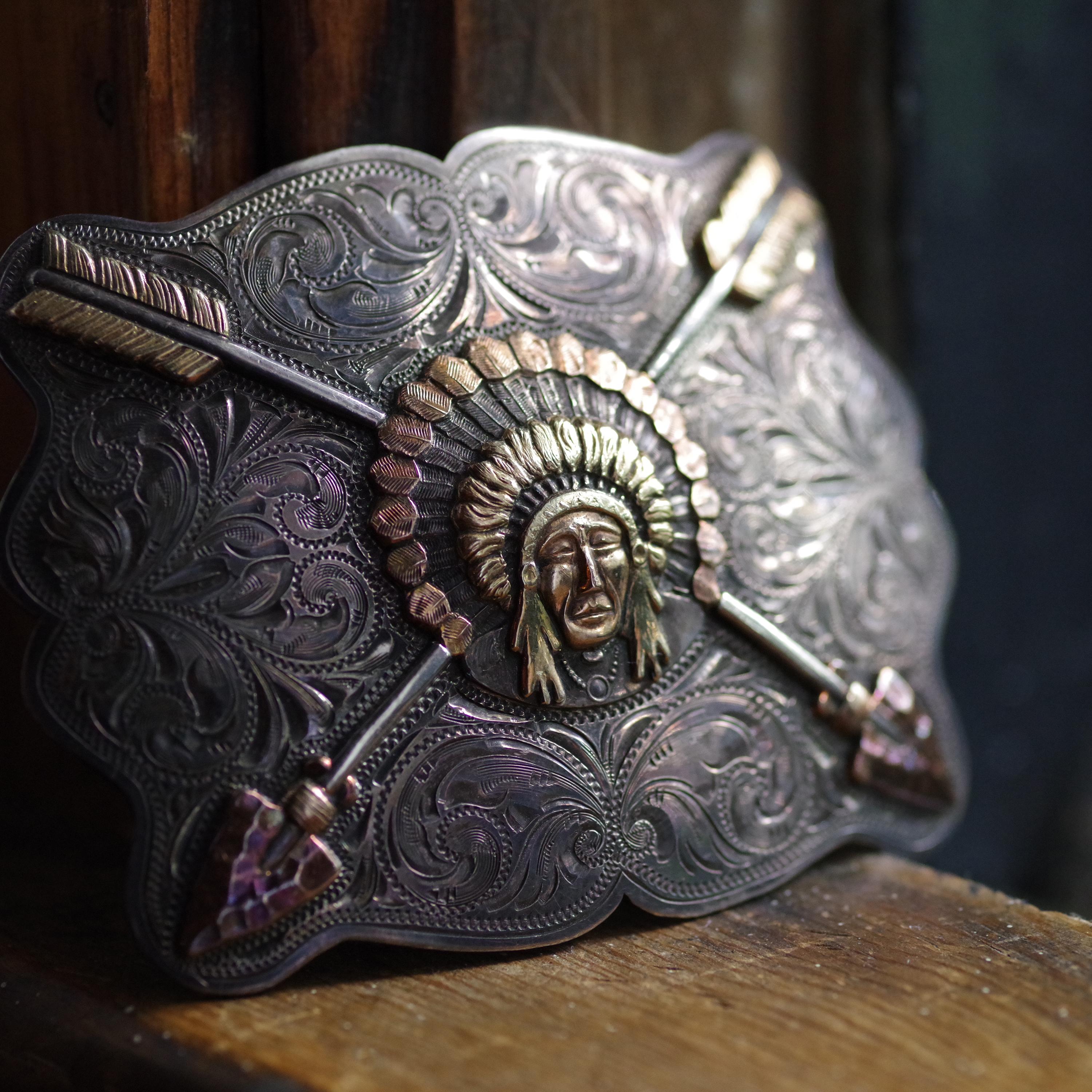 Bohlin Indian Chief Trophy Belt Buckle in Silver and Tri-Color Gold 4