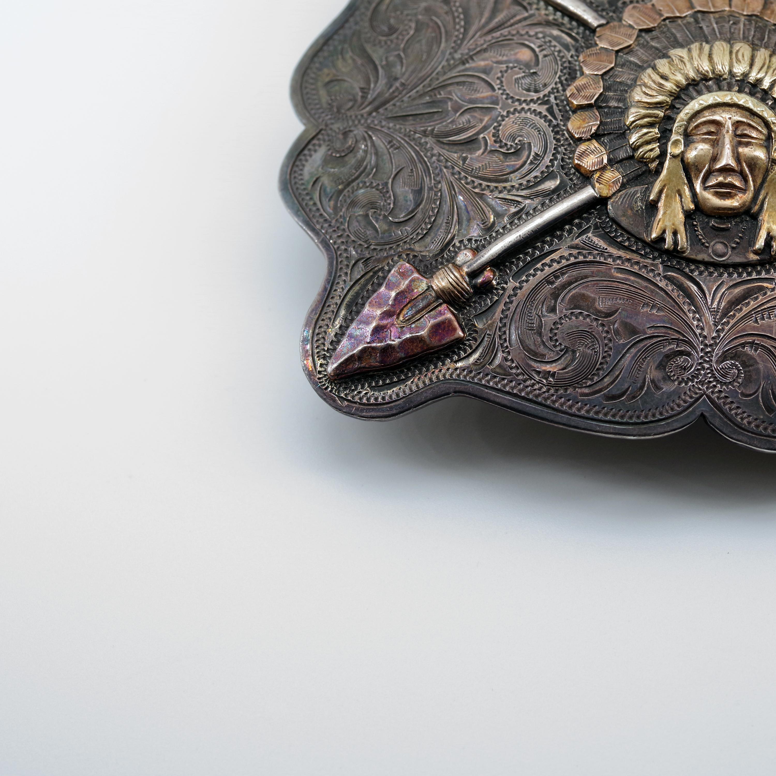 Artisan Bohlin Indian Chief Trophy Belt Buckle in Silver and Tri-Color Gold