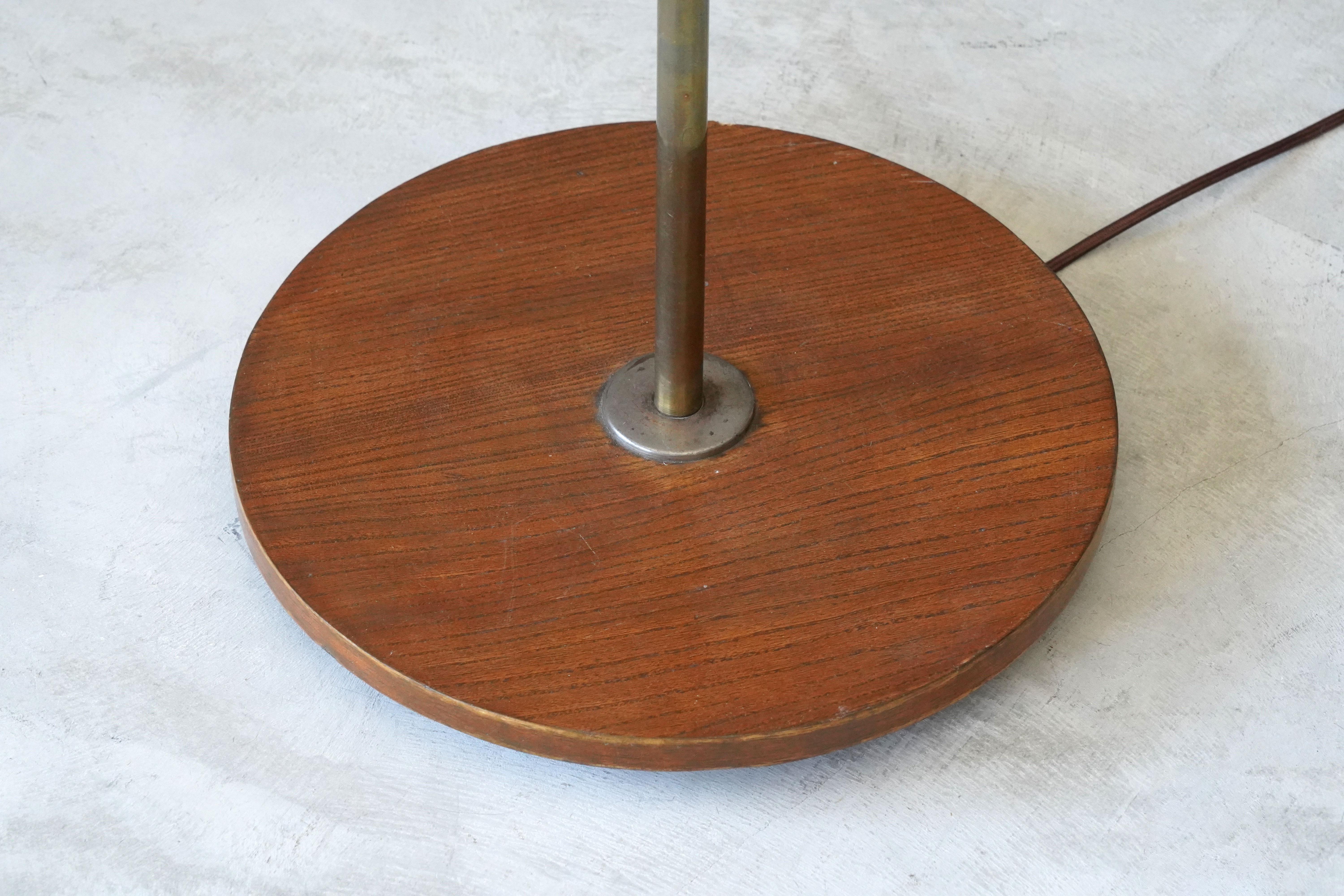 Böhlmarks, Adjustable Floor Lamp, Brass, Elm, Fabric, Sweden, 1940s 1