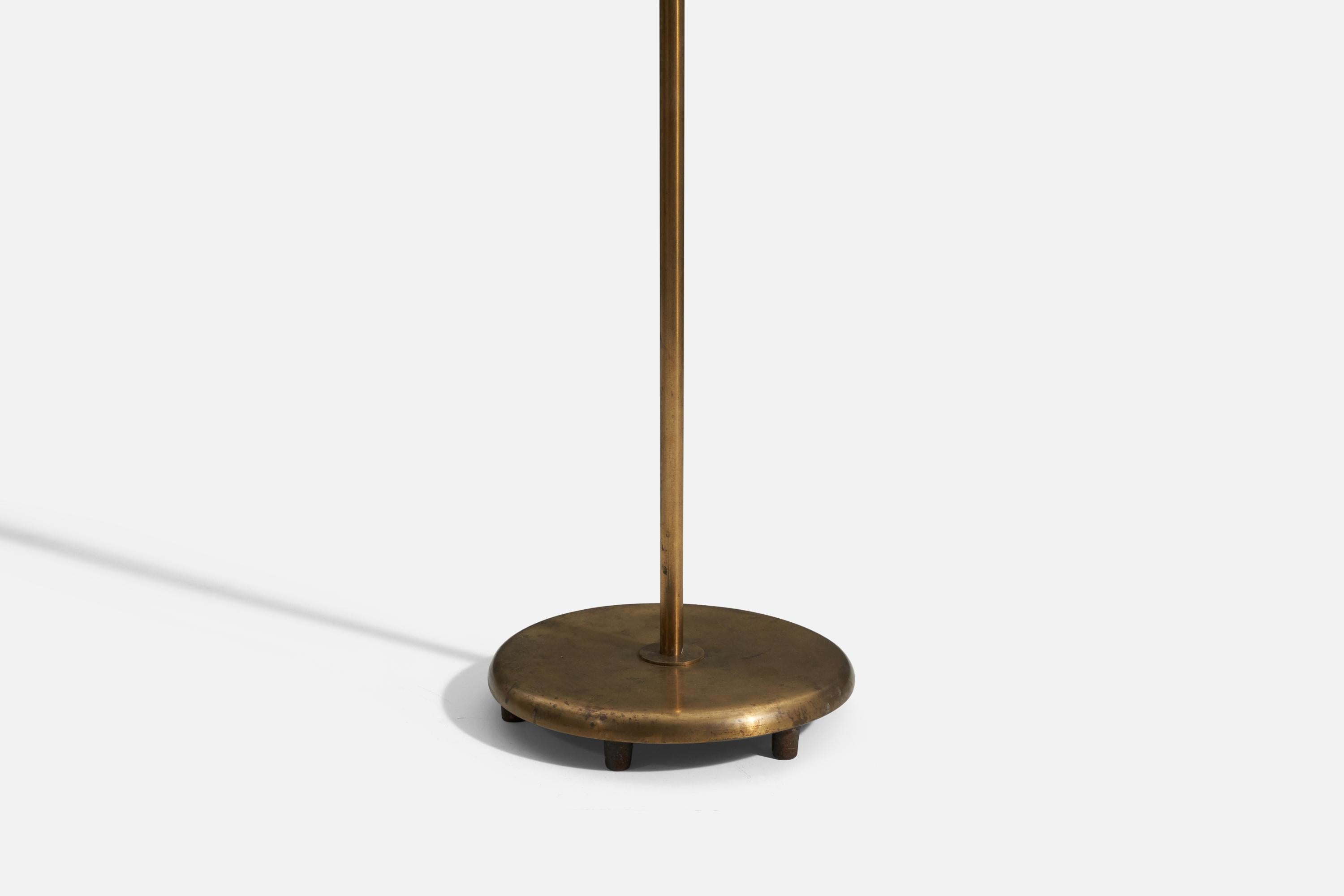 Swedish Böhlmarks, Adjustable Floor Lamp, Brass, Fabric, Sweden, 1940s