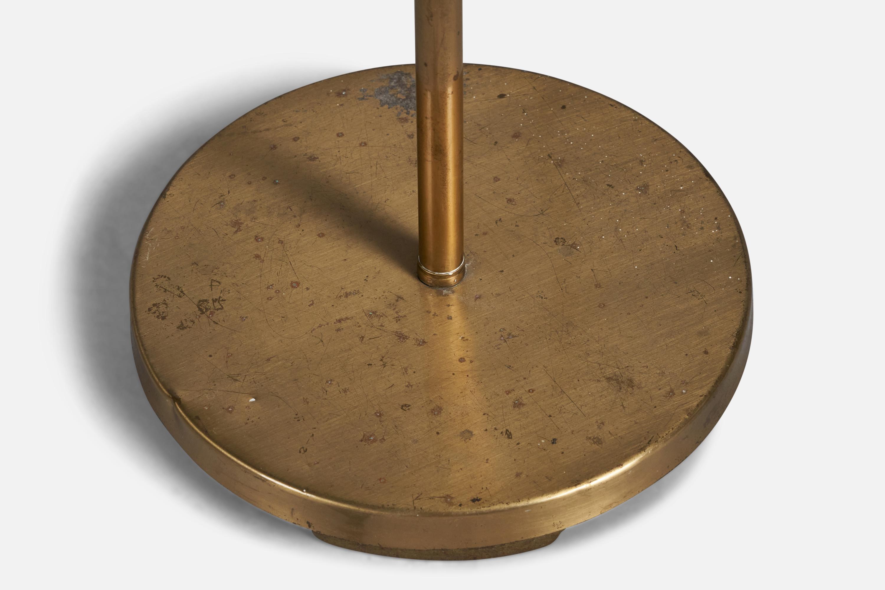 Böhlmarks, Adjustable Floor Lamp, Brass, Rattan, Sweden, 1940s In Good Condition In High Point, NC