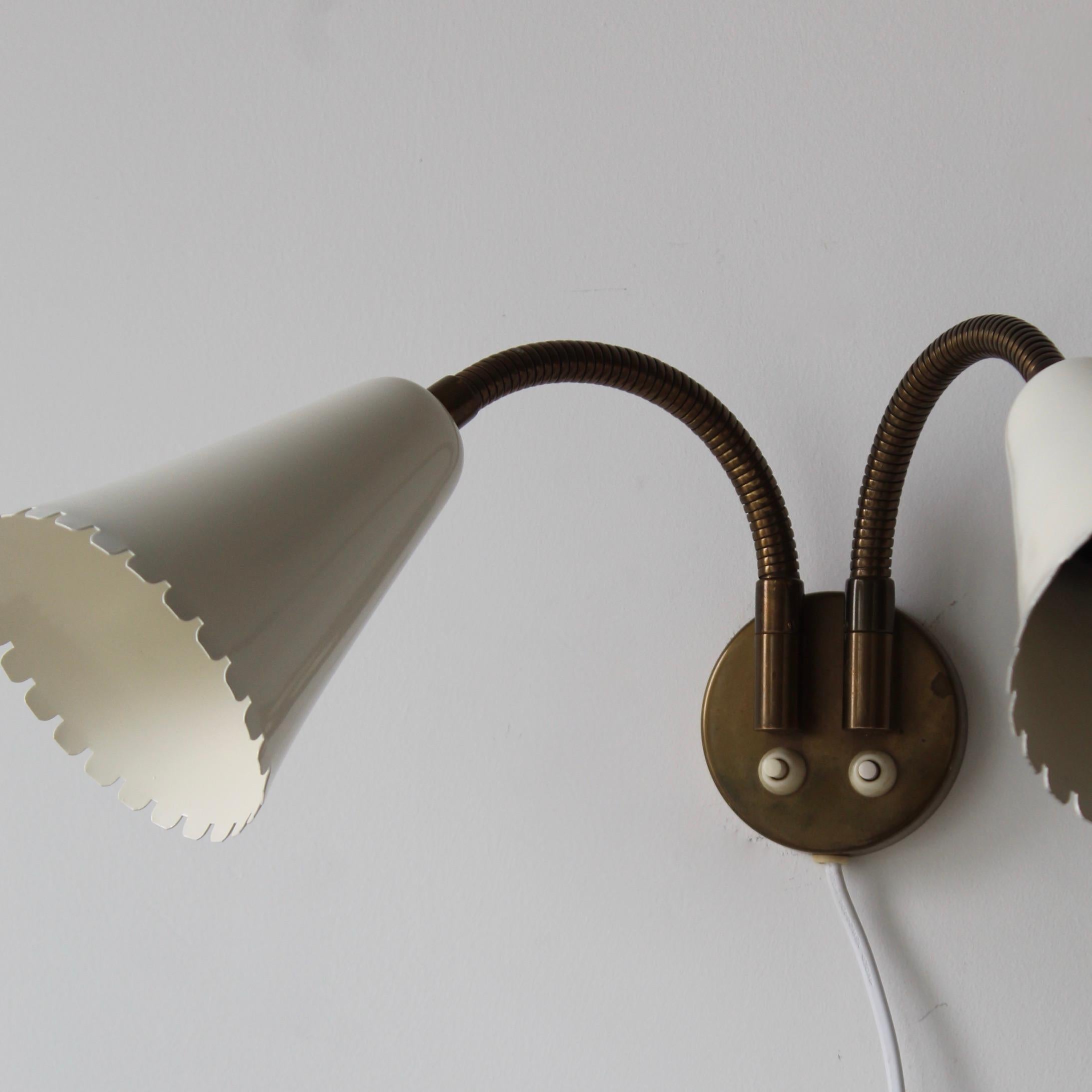 Swedish Böhlmarks, Adjustable Wall Light / Sconce, Brass, Lacquer Metal, Sweden, 1950s