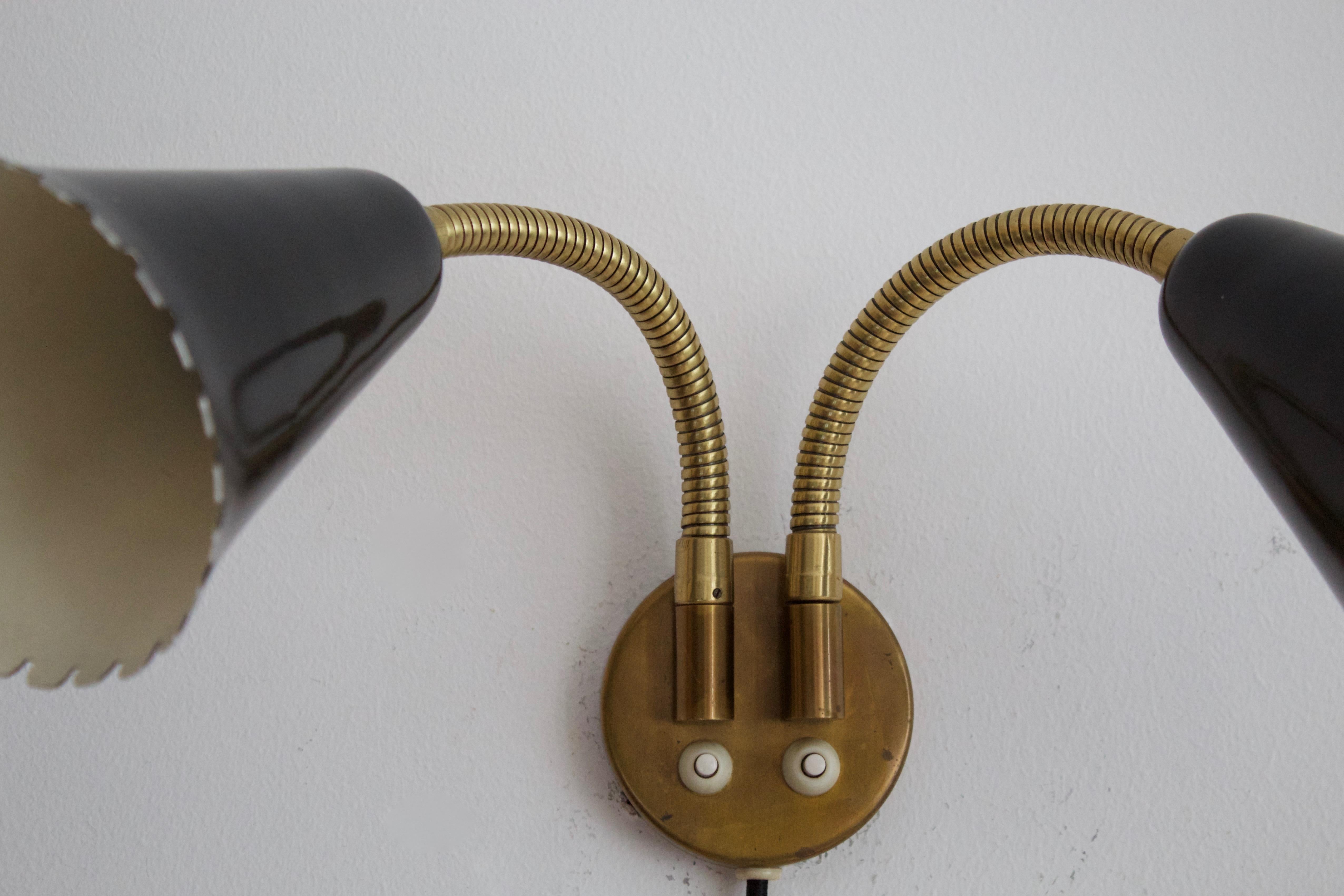Swedish Böhlmarks, Adjustable Wall Light / Sconce, Brass, Metal, Sweden, 1950s