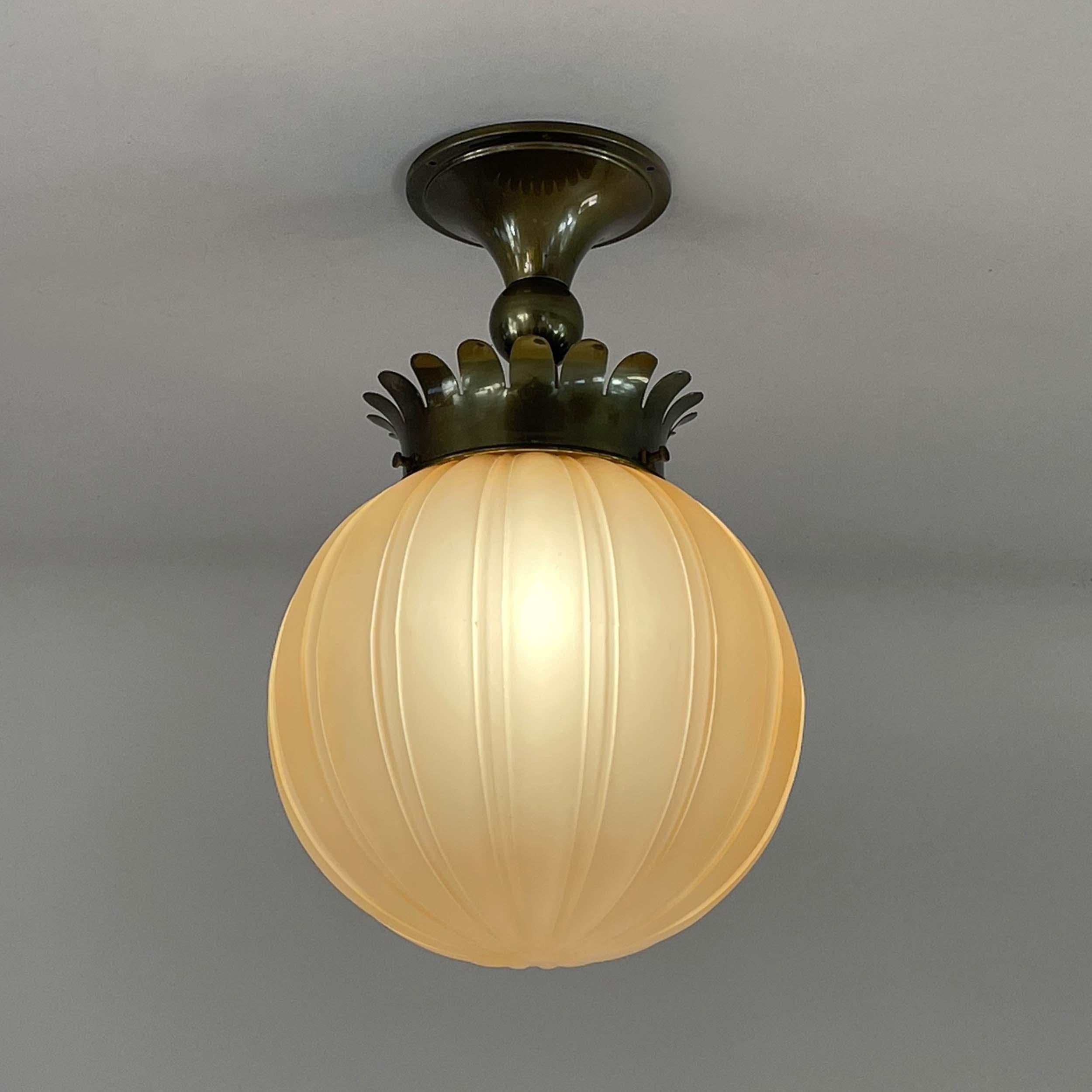 Böhlmarks Art Deco Amber Havanna Glass Ceiling light, Harald Notini, 1930s 8