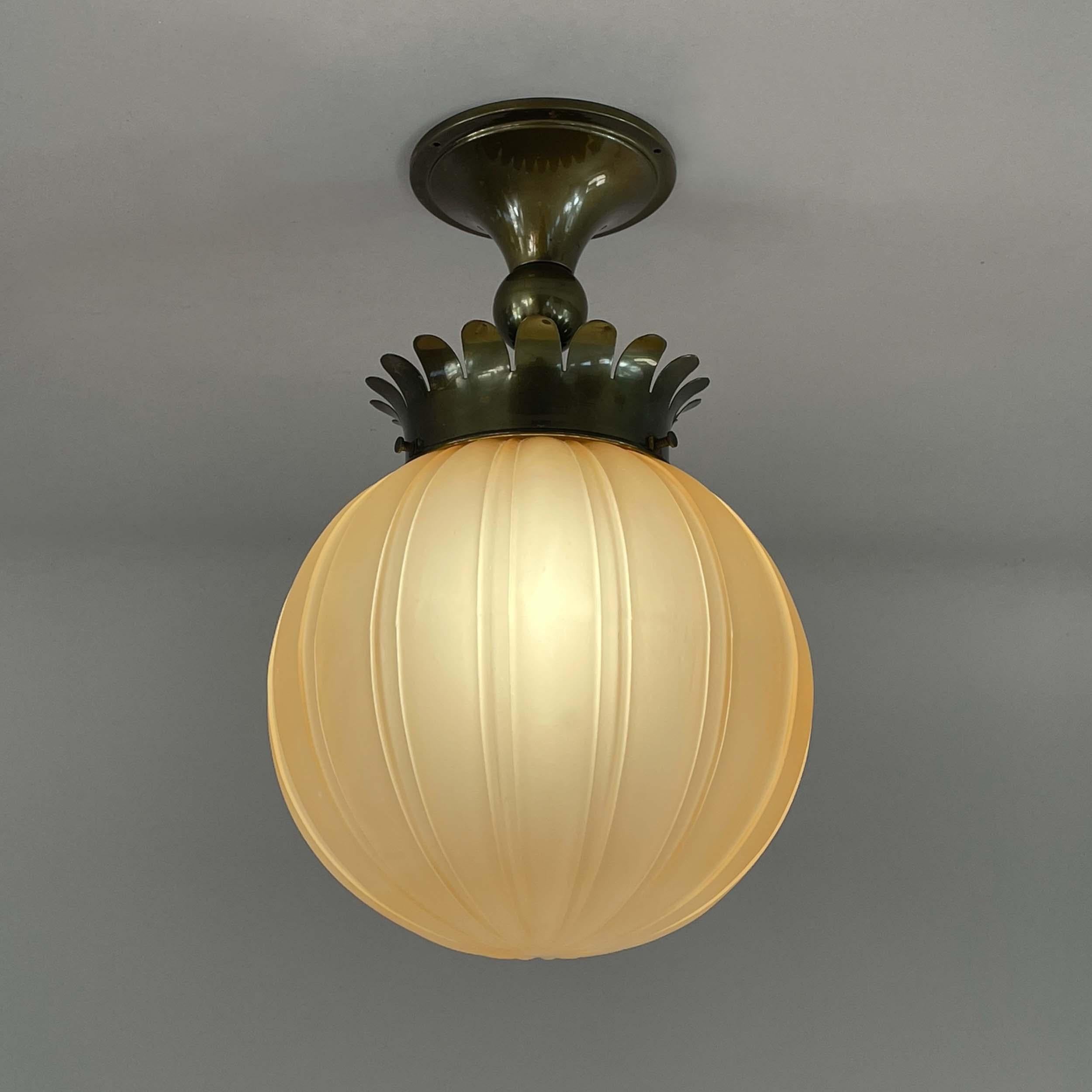 Swedish Böhlmarks Art Deco Amber Havanna Glass Ceiling light, Harald Notini, 1930s