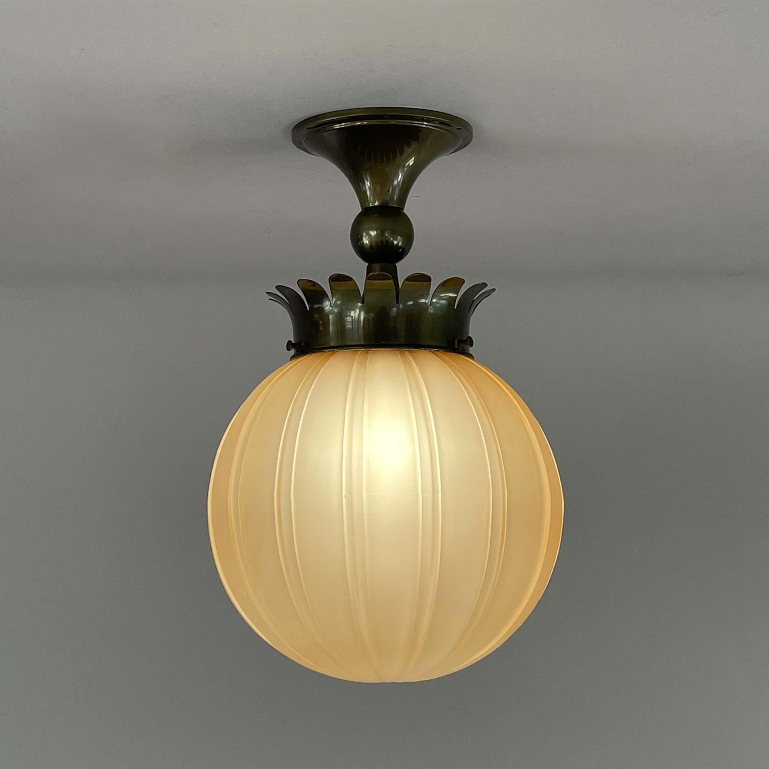 Mid-20th Century Böhlmarks Art Deco Amber Havanna Glass Ceiling light, Harald Notini, 1930s