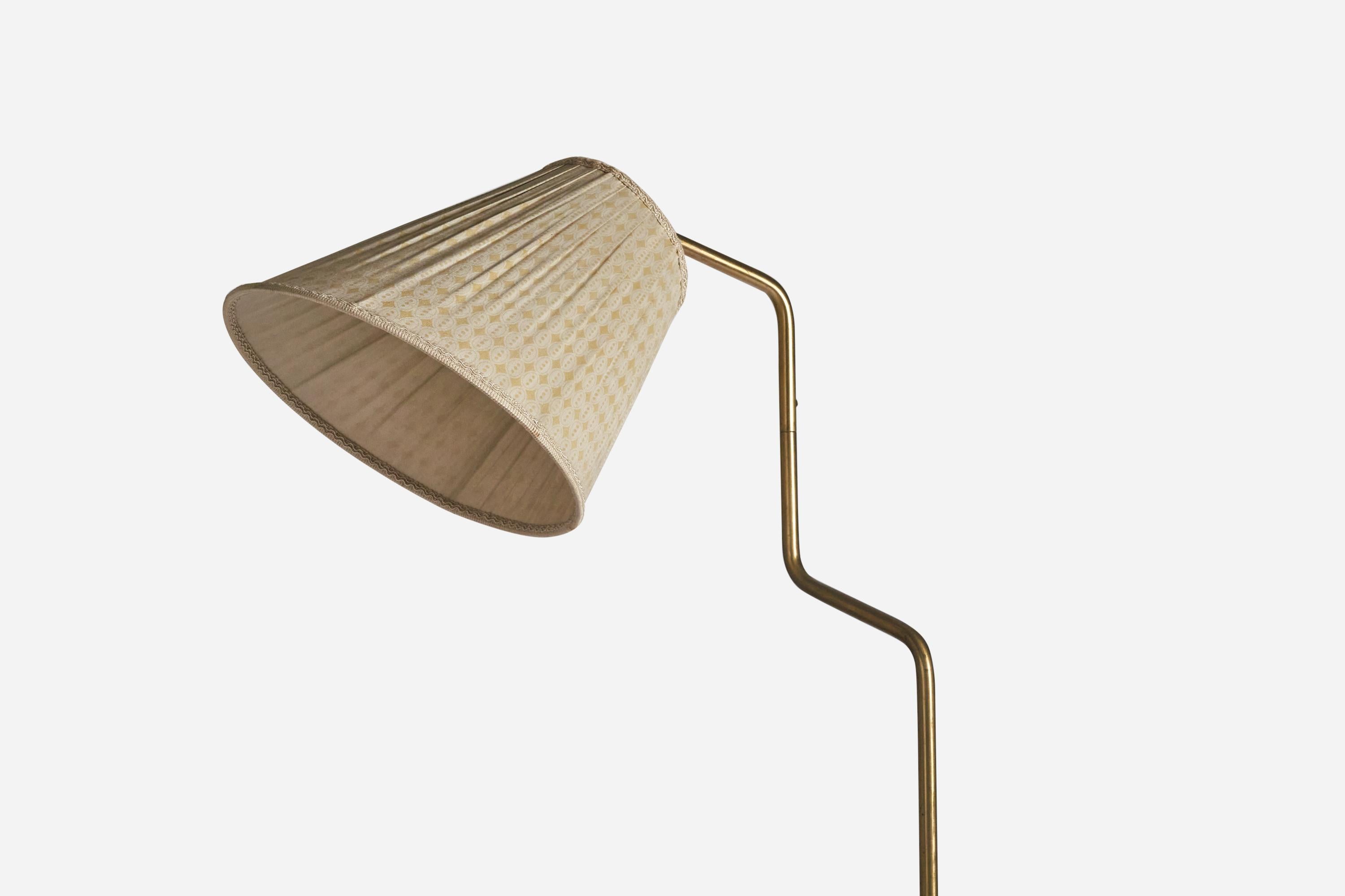 Scandinavian Modern Böhlmarks 'Attribution' Adjustable Floor Lamp, Brass, Fabric, Sweden, 1940s